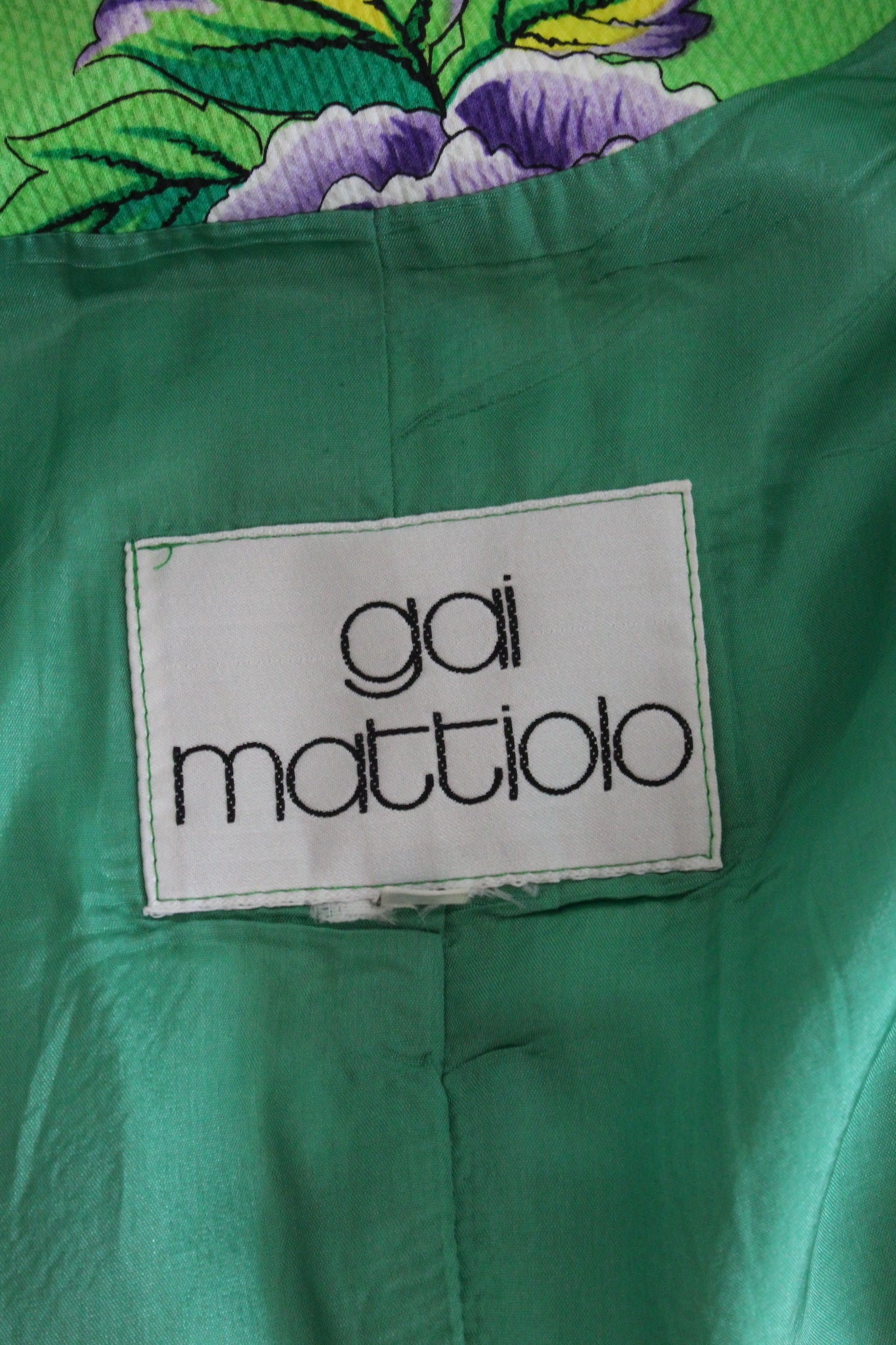 Gai Mattiolo Completo Vintage Floreale Cotone Verde Anni 90