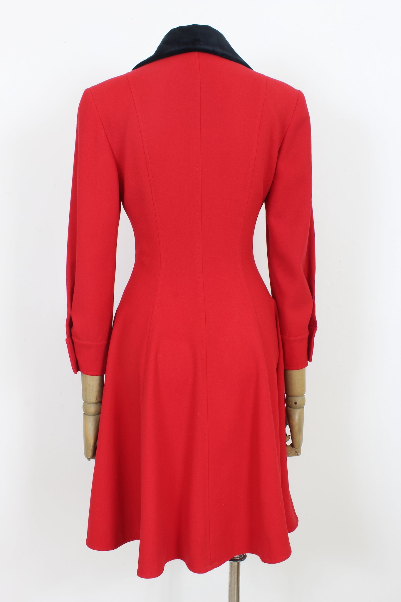 Genny Vestito Elegante Vintage Rosso Svasato Lana Anni 90