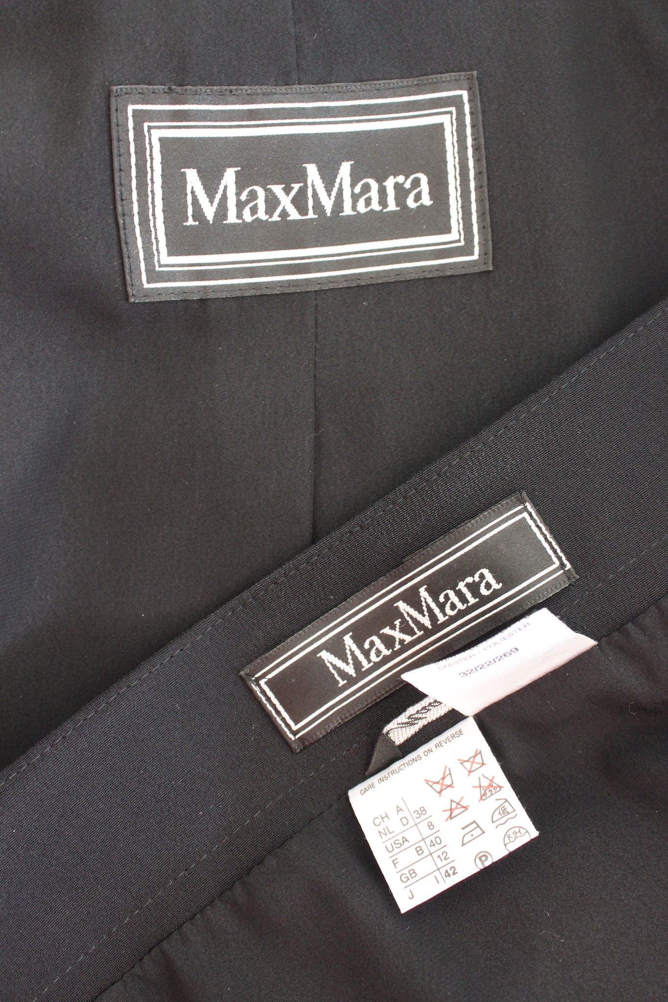 Max Mara Black Silk Vintage Skirt Suit 90s