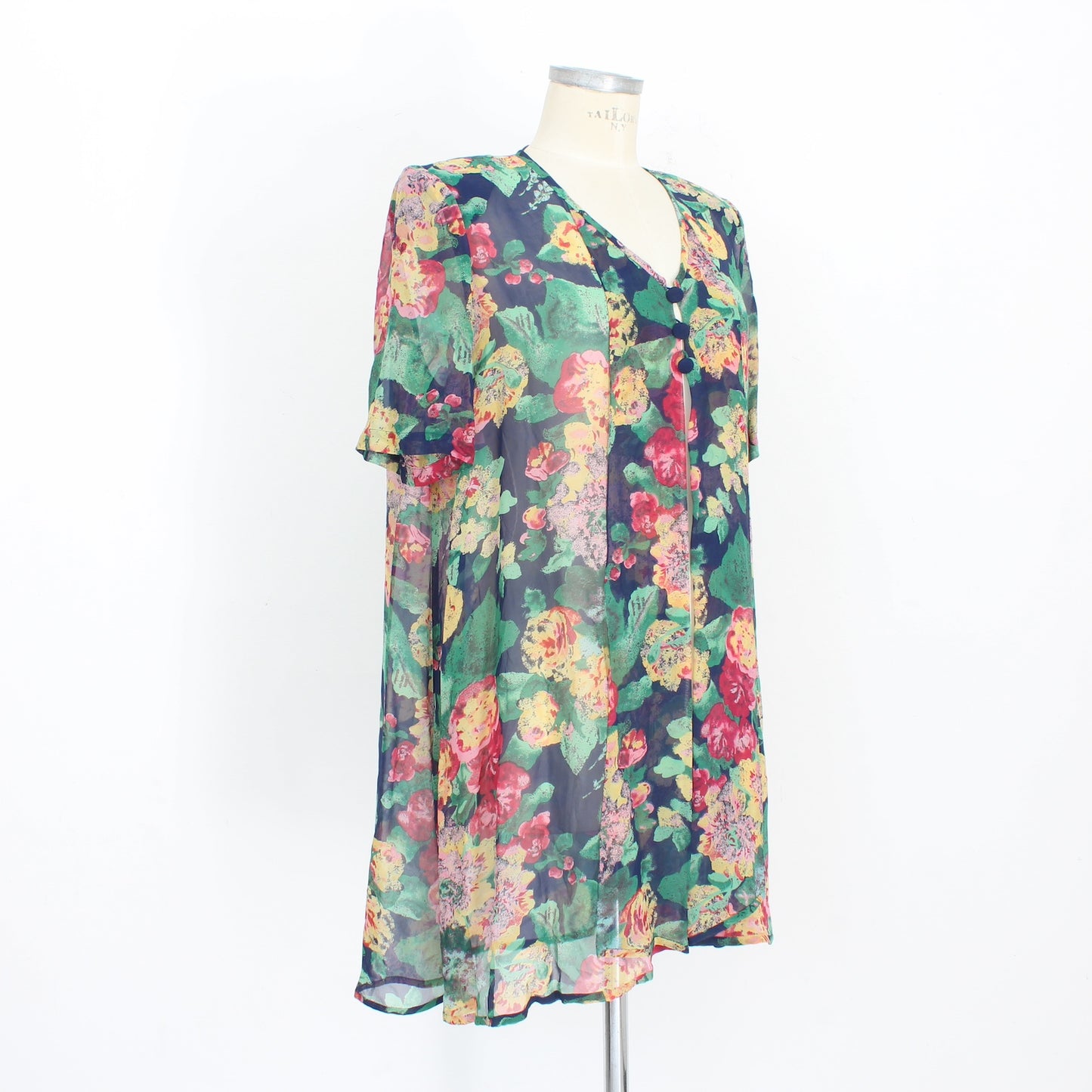 Ungaro Silk Blu Floral Long Shirt Vintage 1990s