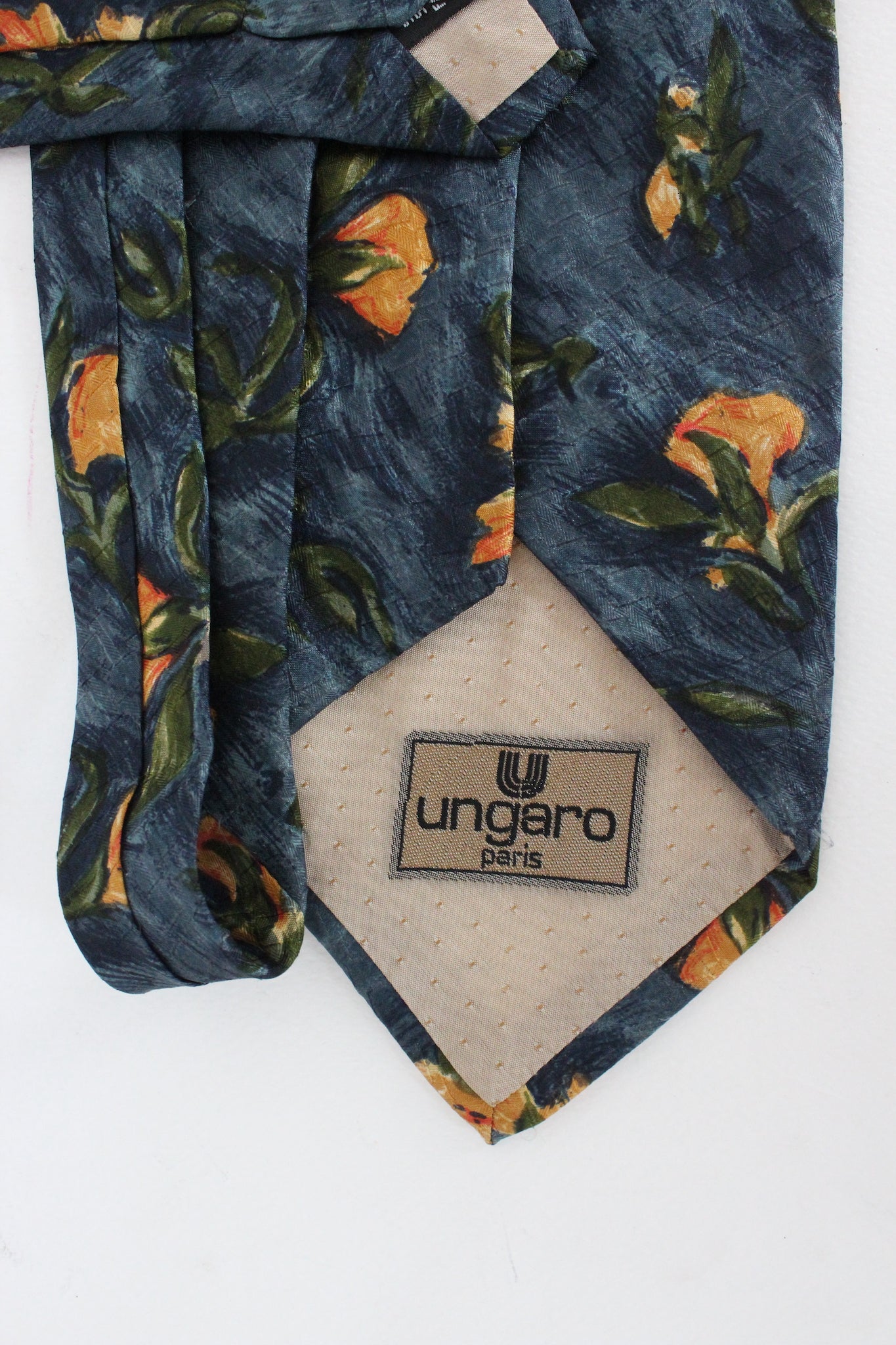 Ungaro Cravatta Vintage Floreale Seta Blu Anni '90