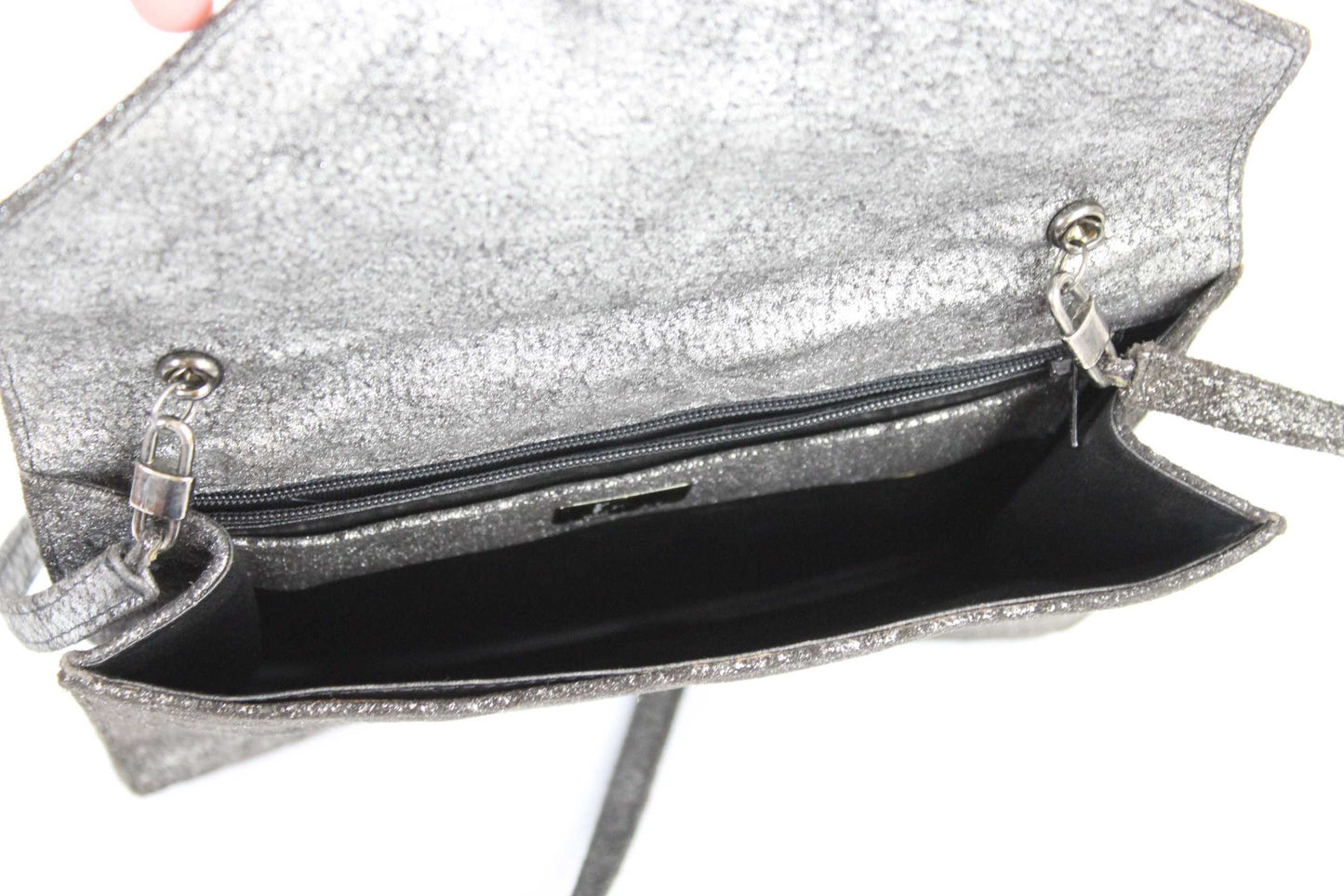 Krizia Vintage Silver Leather Evening Shoulder Bag