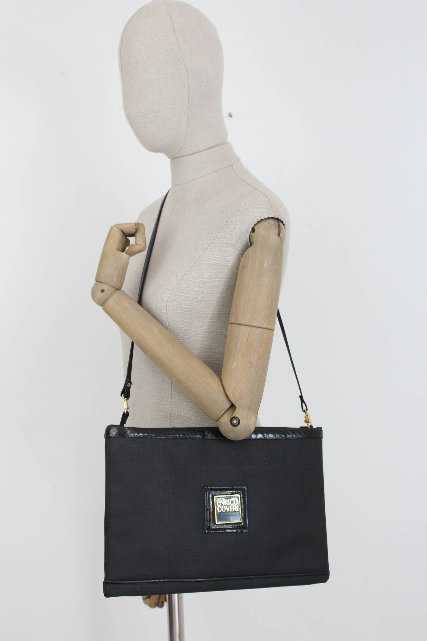 Enrico Coveri Vintage Canvas Black Shoulder Bag