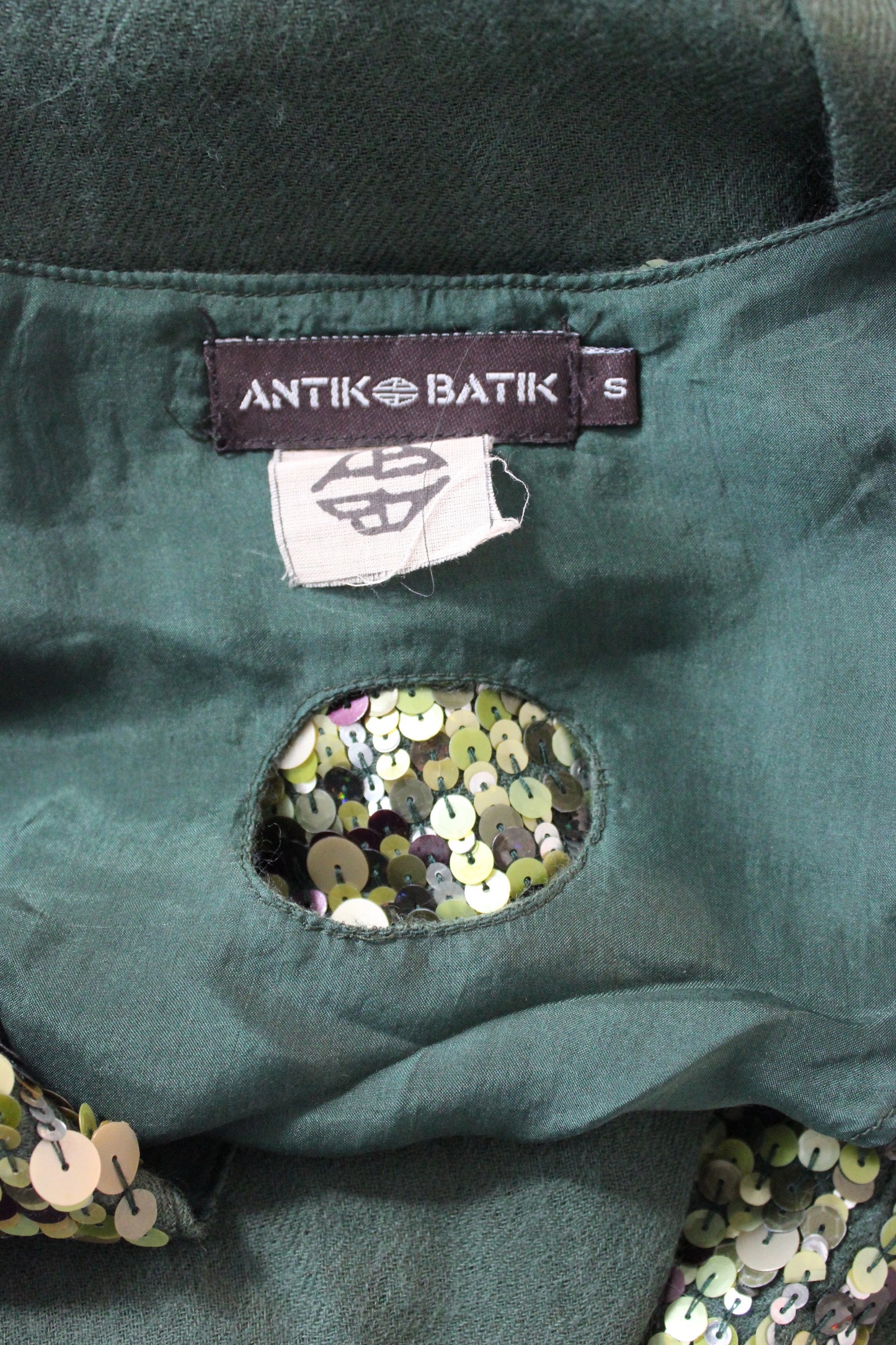 Antik Batik Vestito Boho Chic Paillettes Lana Verde