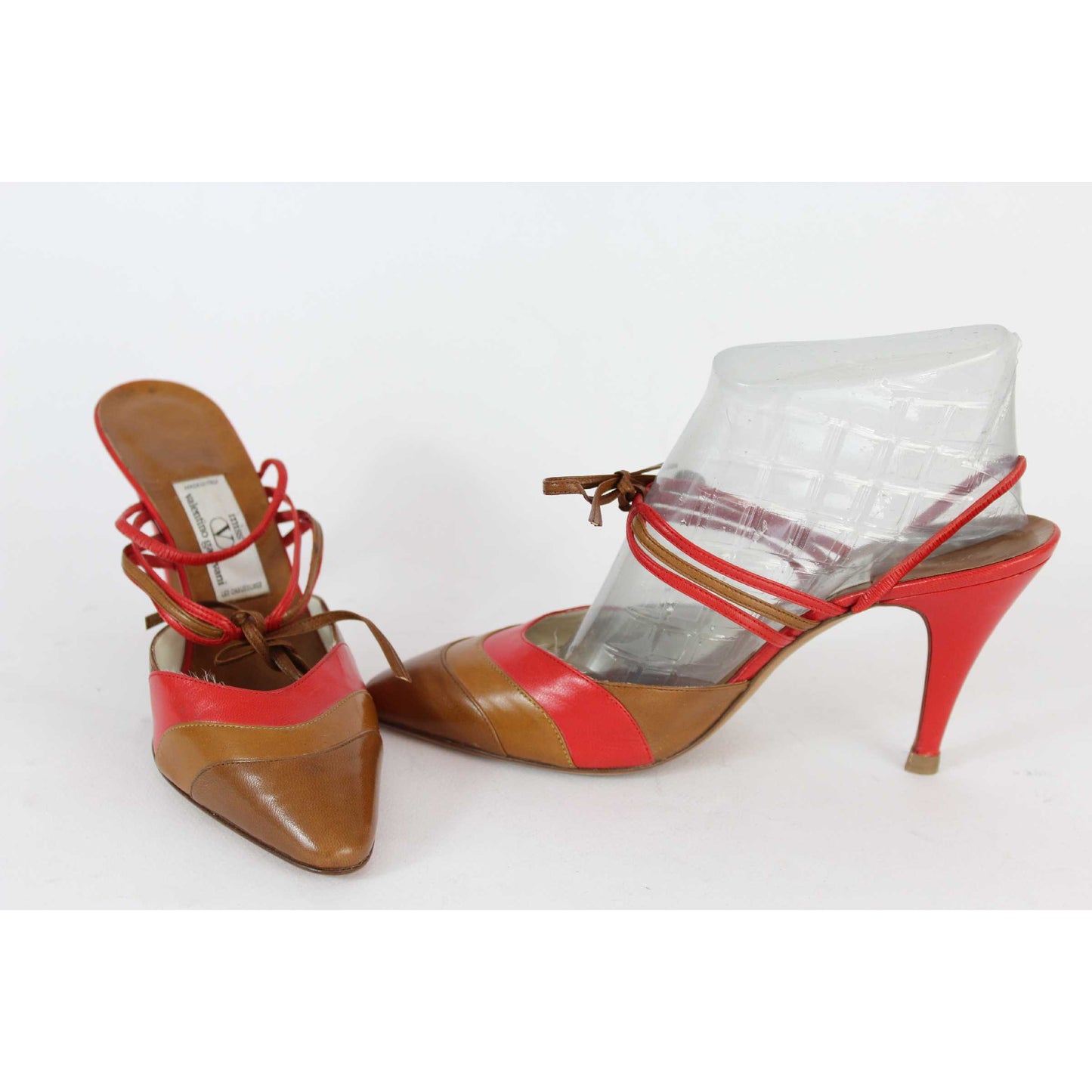 Valentino Brown Red Leather Vintage Decollete High Heel Shoes