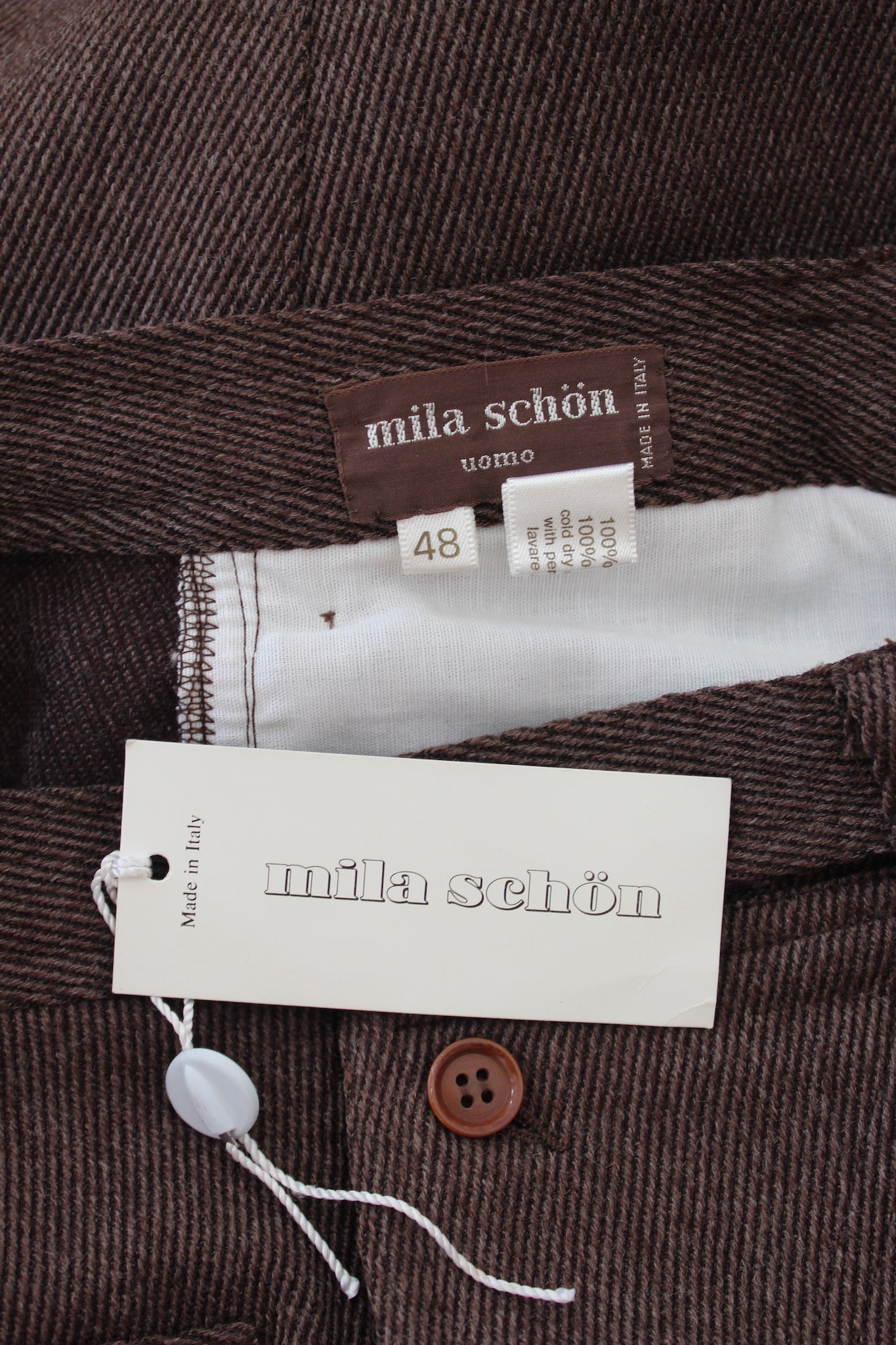 Mila Schon Pantalone Marrone Cotone Spigato Vintage Tg 48
