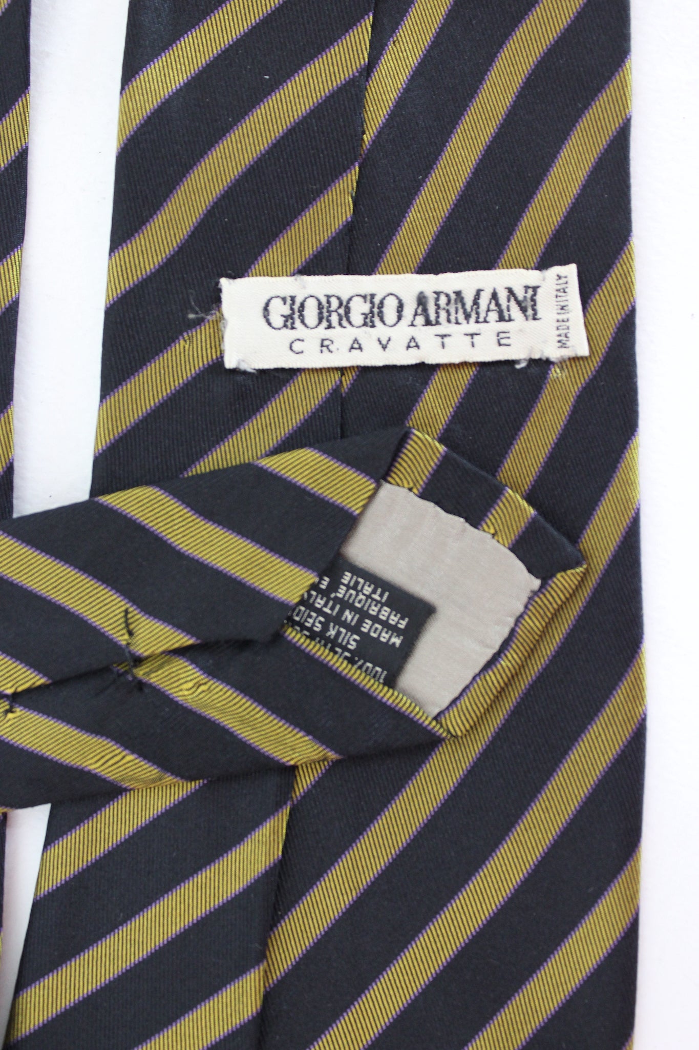 Armani Cravatta Vintage Regimental Seta Blu Giallo