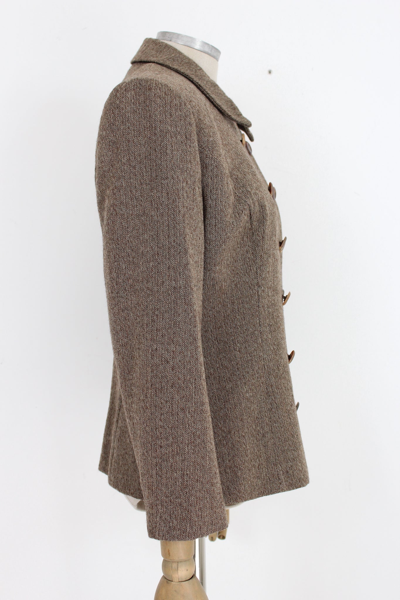 Blumarine Brown Herringbone Classic Coat