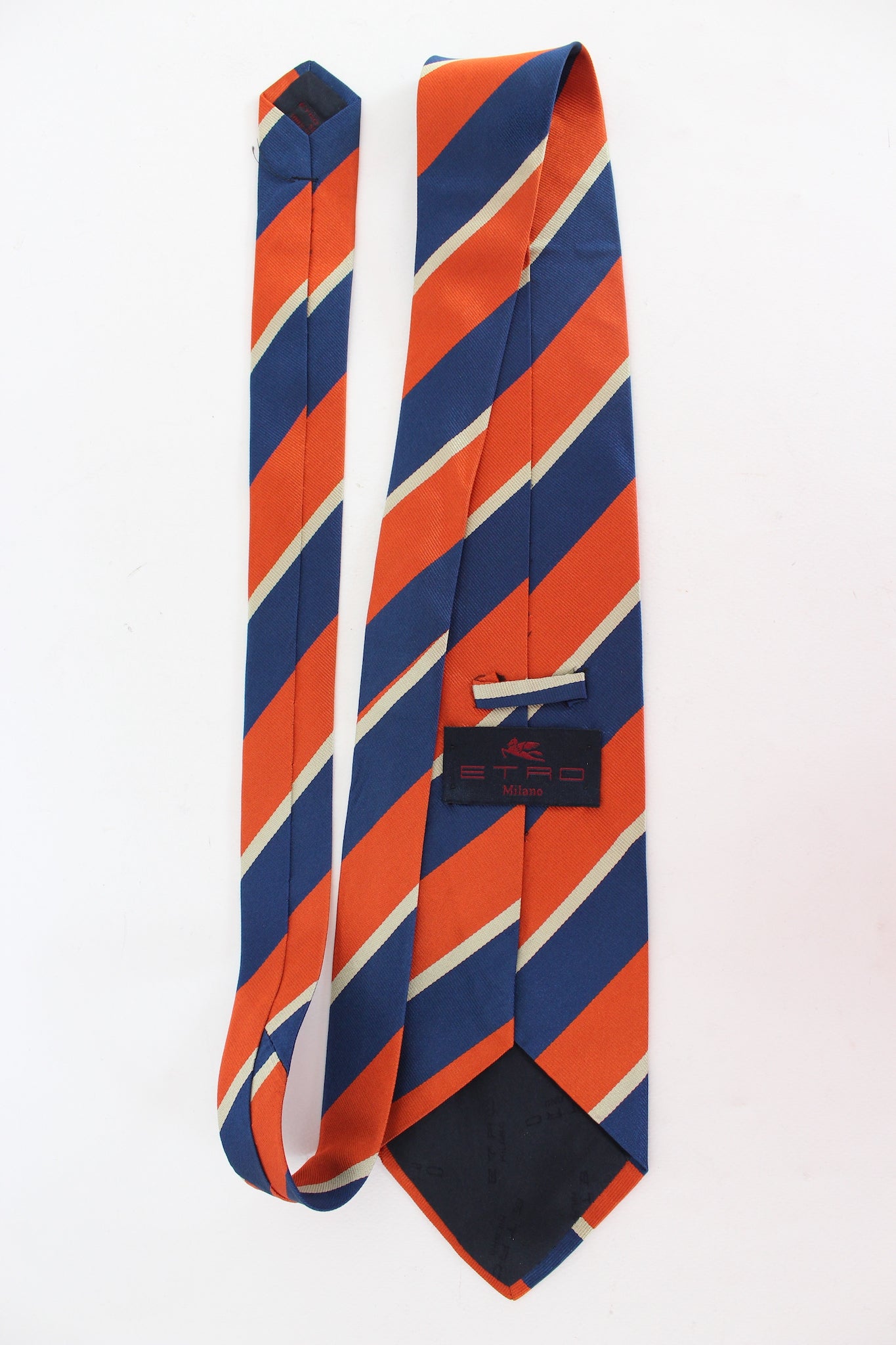 Etro Orange Blue Silk Pinstripe Vintage Tie 2000s