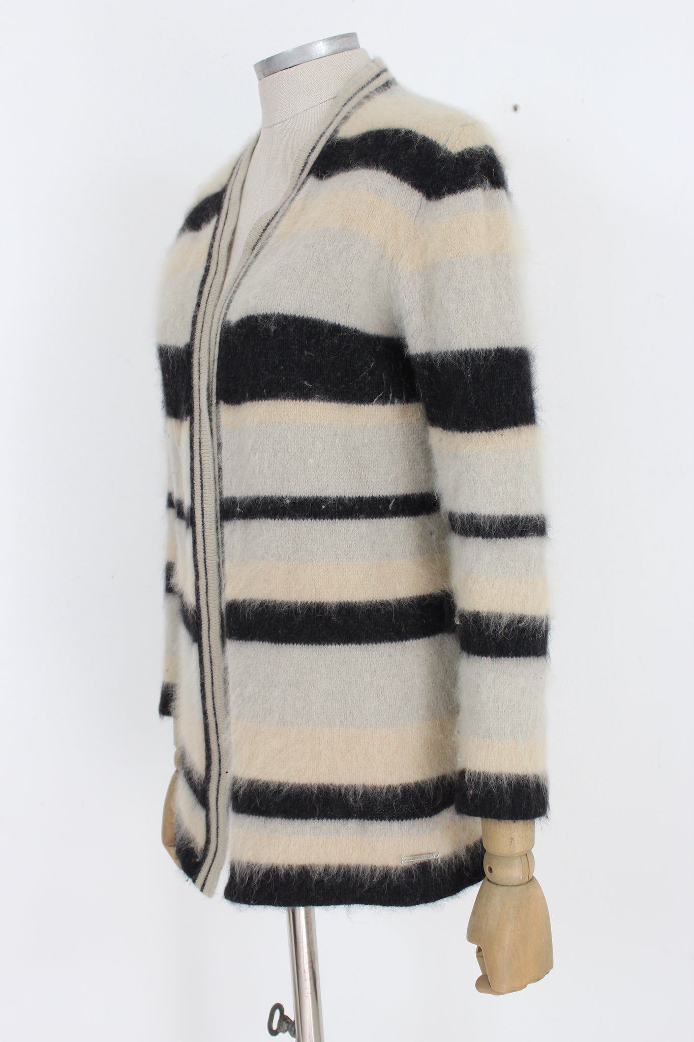 Valentino Beige Black Angora Wool Vintage Sweater 90s