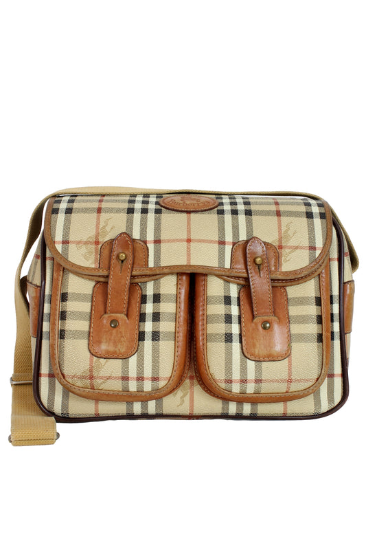Burberry Vintage 80s Beige Leather Check Trunk Bag