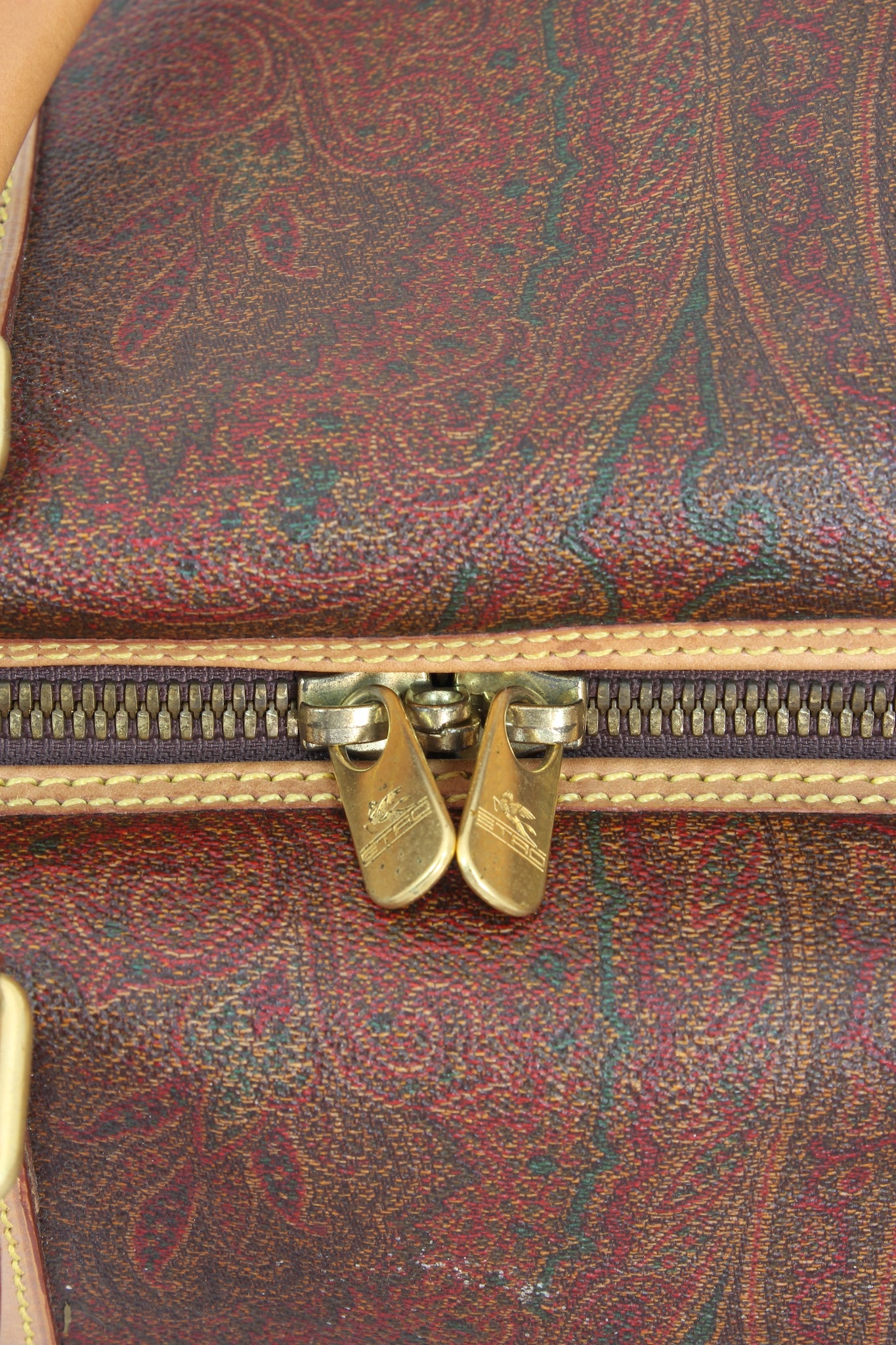 Etro Boston Brown Canvas Leather Paisley Luggage Duffle Bag Vintage 1995