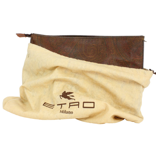 Etro Brown Paisley Clutch Bag Vintage 90s