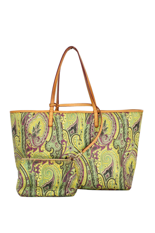 Etro Green Canvas Paisley Tote Bag 2010s