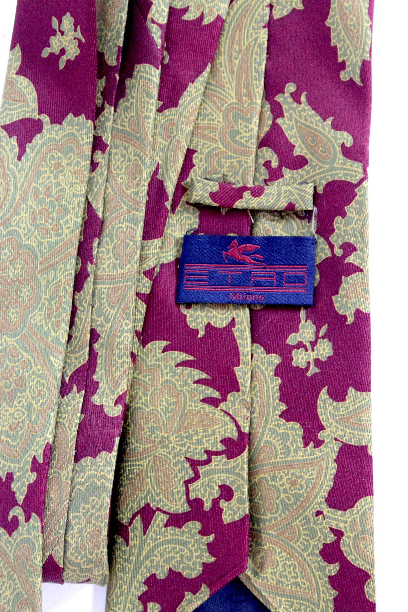 Etro Beige Red Silk Floral Tie Vintage 90s