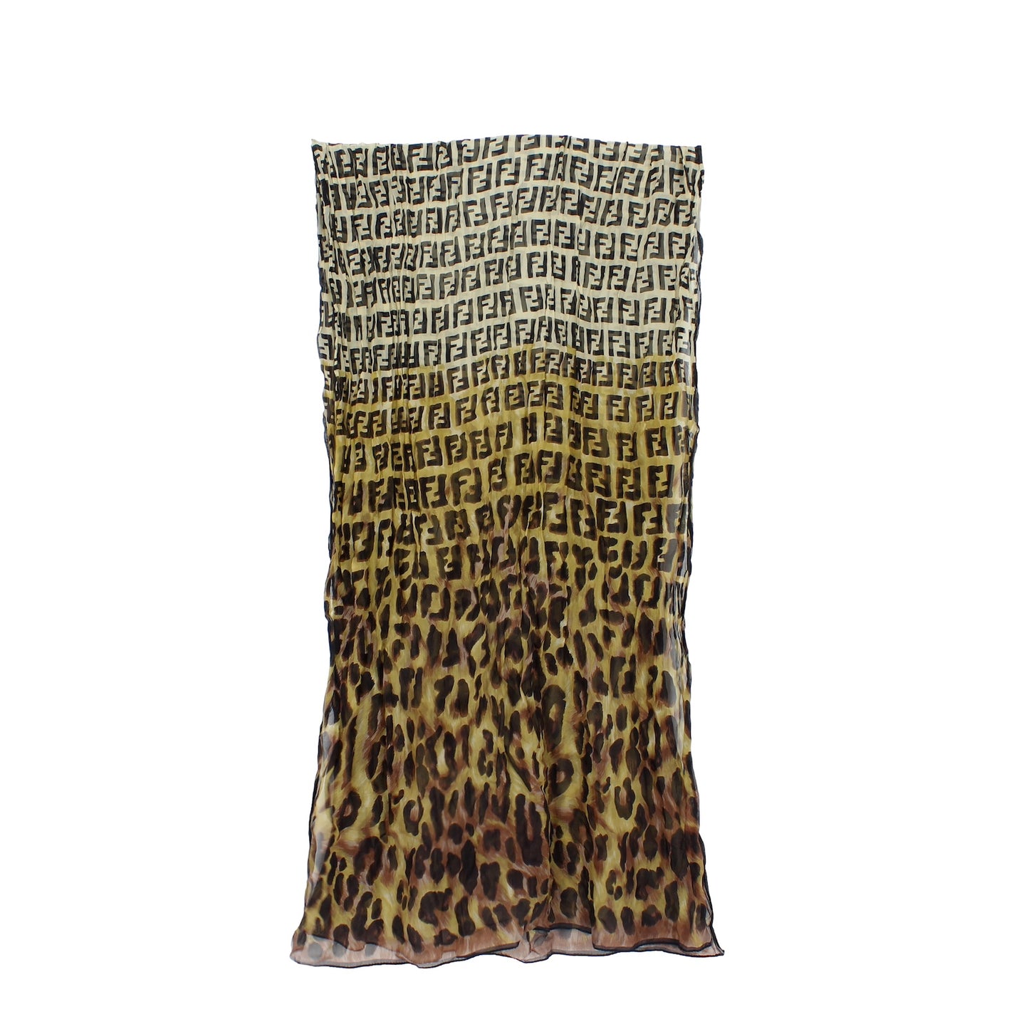 Fendi Zucca Brown Silk Leopard Scarf 2000s