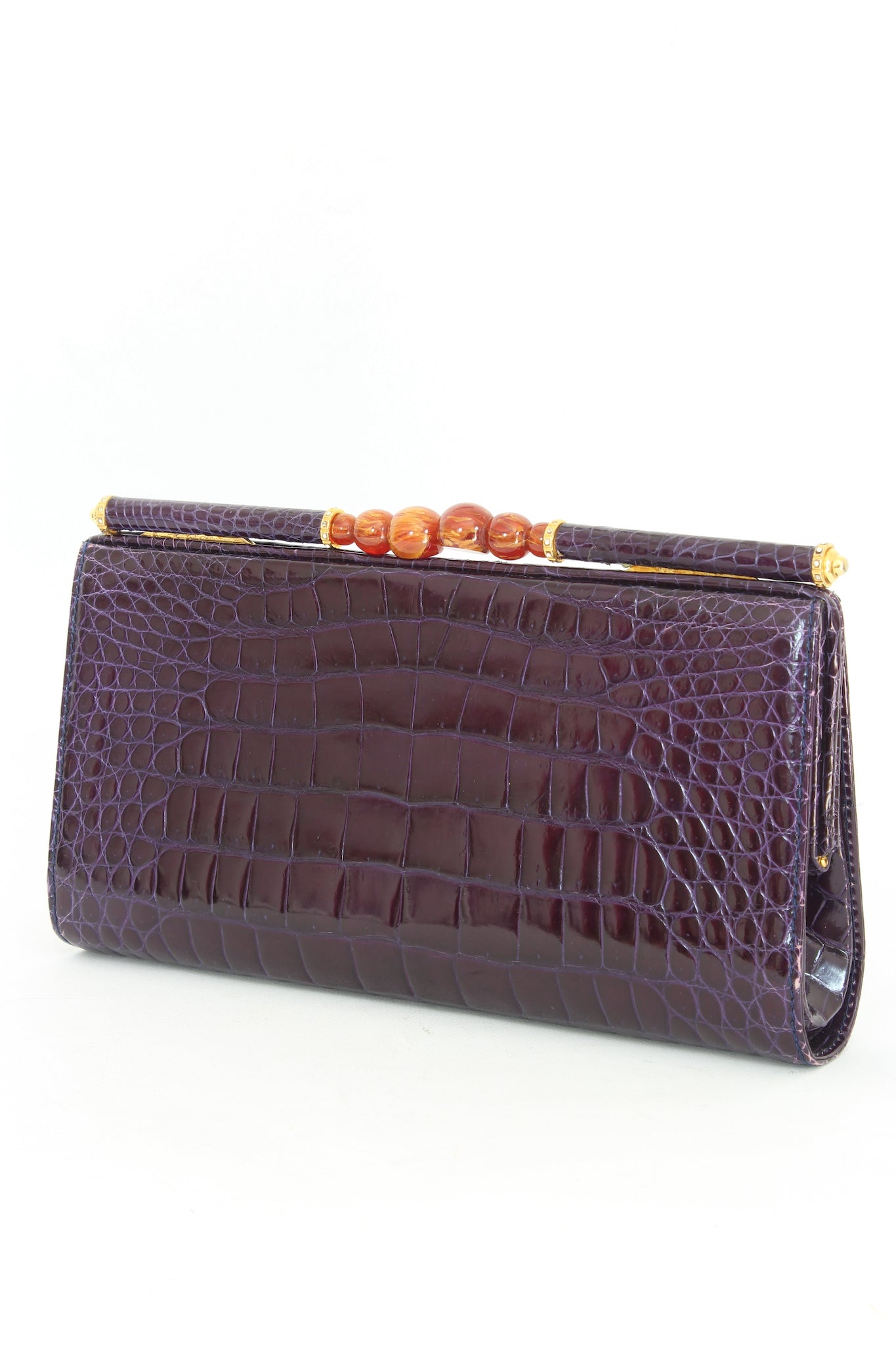Gucci Violet Leather Crocodile Vintage Rare Clutch Bag 1970s