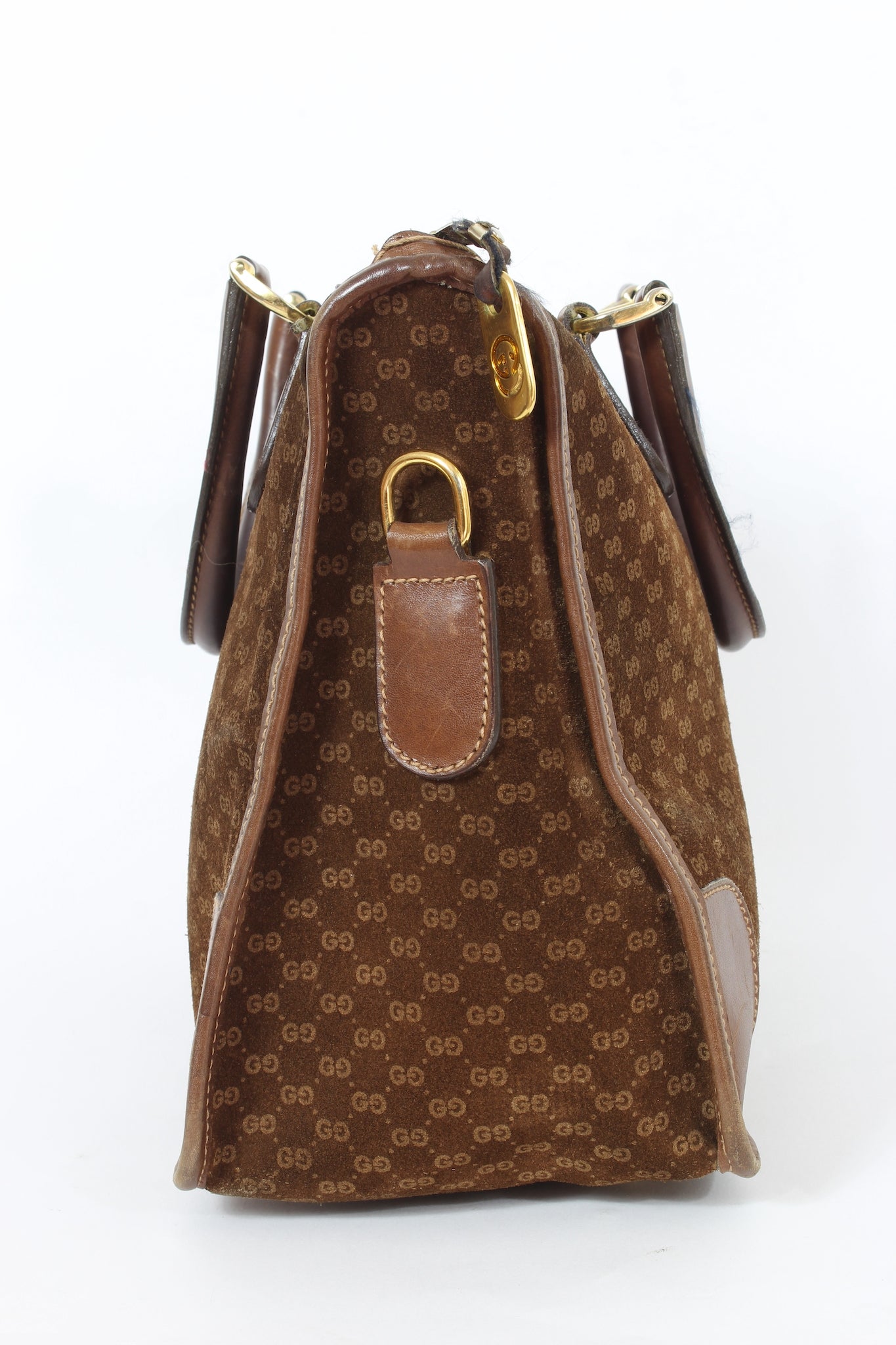 Gucci Brown Suede Leather Monogram Vintage Bag 70s