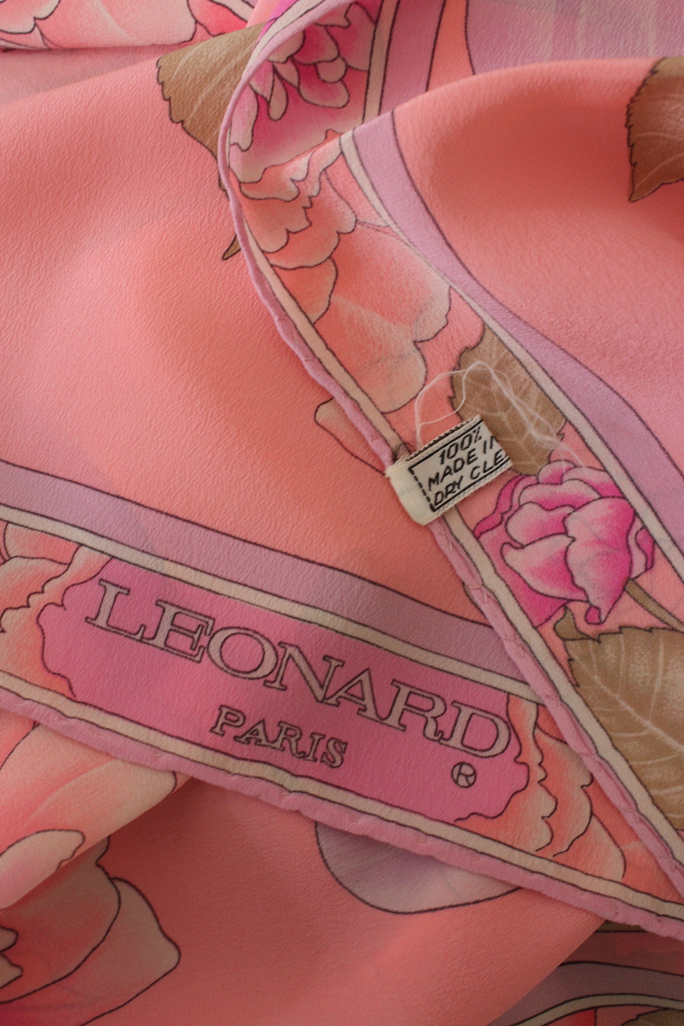 Leonard Paris Foulard Fiori Seta Rosa Vintage Anni 80