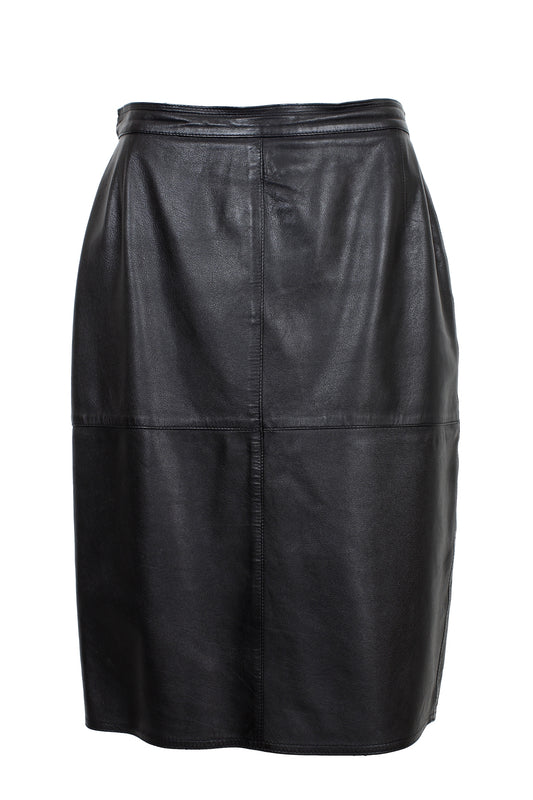 Max Mara Black Leather Vintage Sheath Skirt 90s
