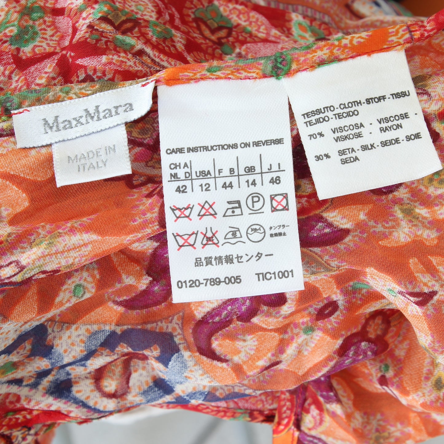 Max Mara Orange Floral Silk Evening Top Shirt 2000s