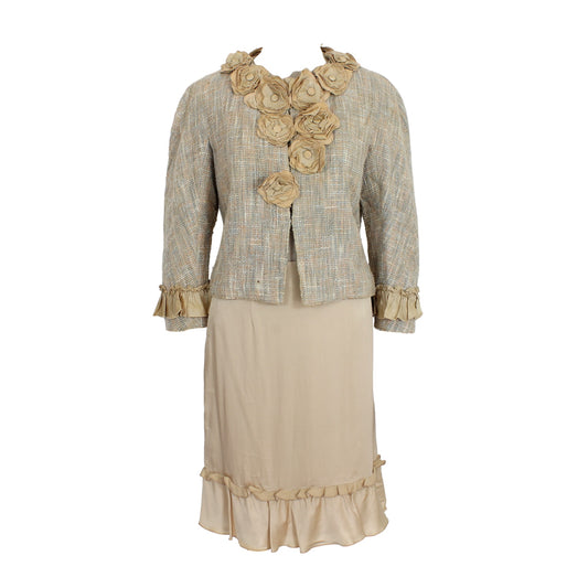 Moschino Beige Silk Elegant Skirt Suit 2000s
