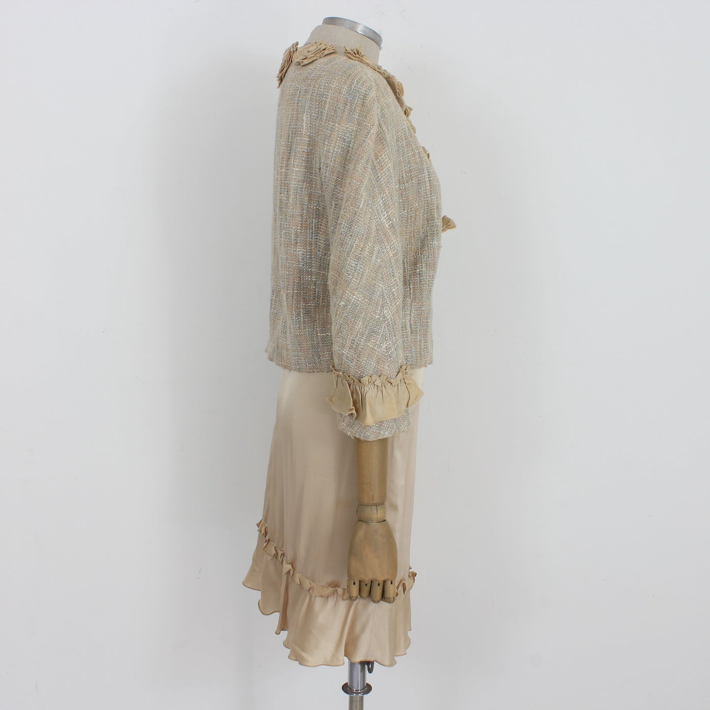 Moschino Beige Silk Elegant Skirt Suit 2000s