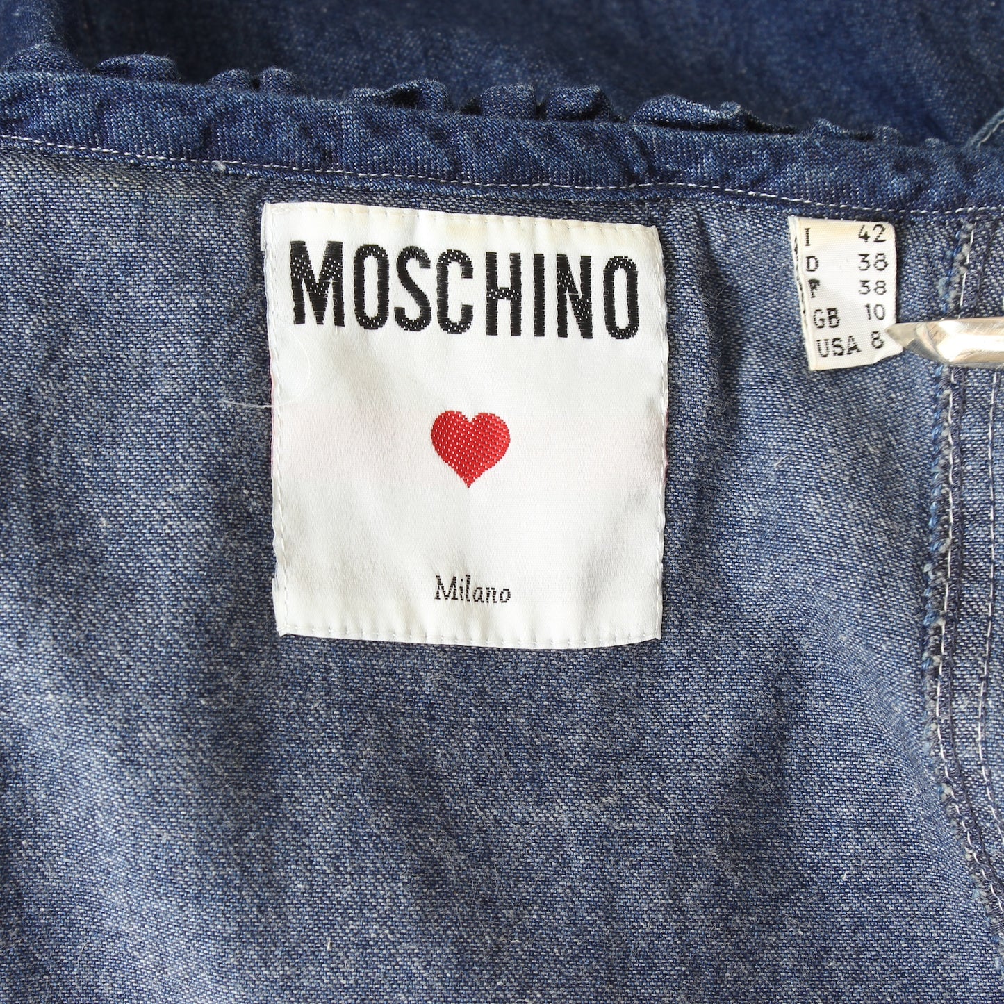 Moschino Vestito Jeans Blu Rouches Vintage Anni 80