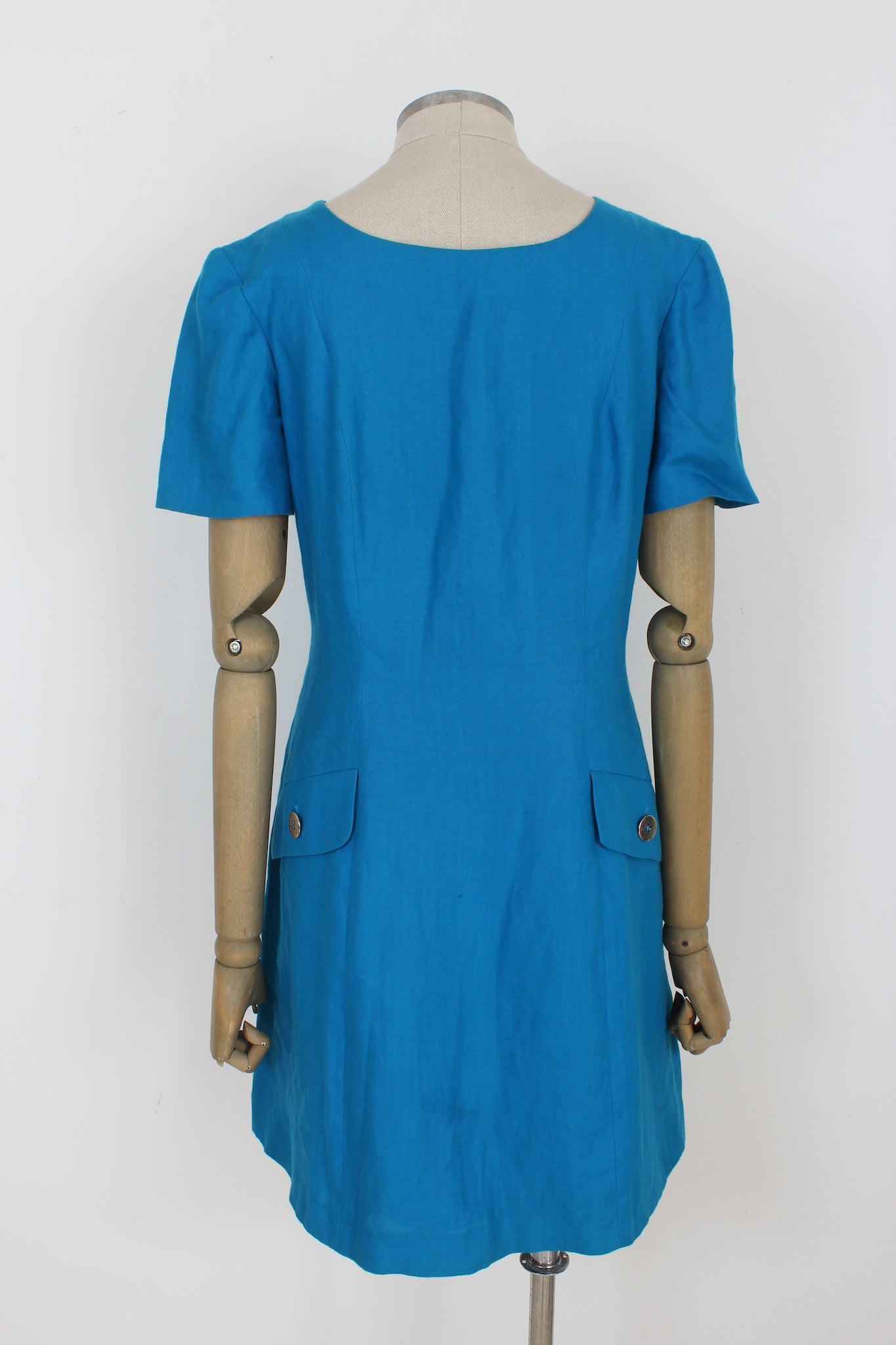 Nazareno Gabrielli Blue Linen Sheath Dress Vintage 80s