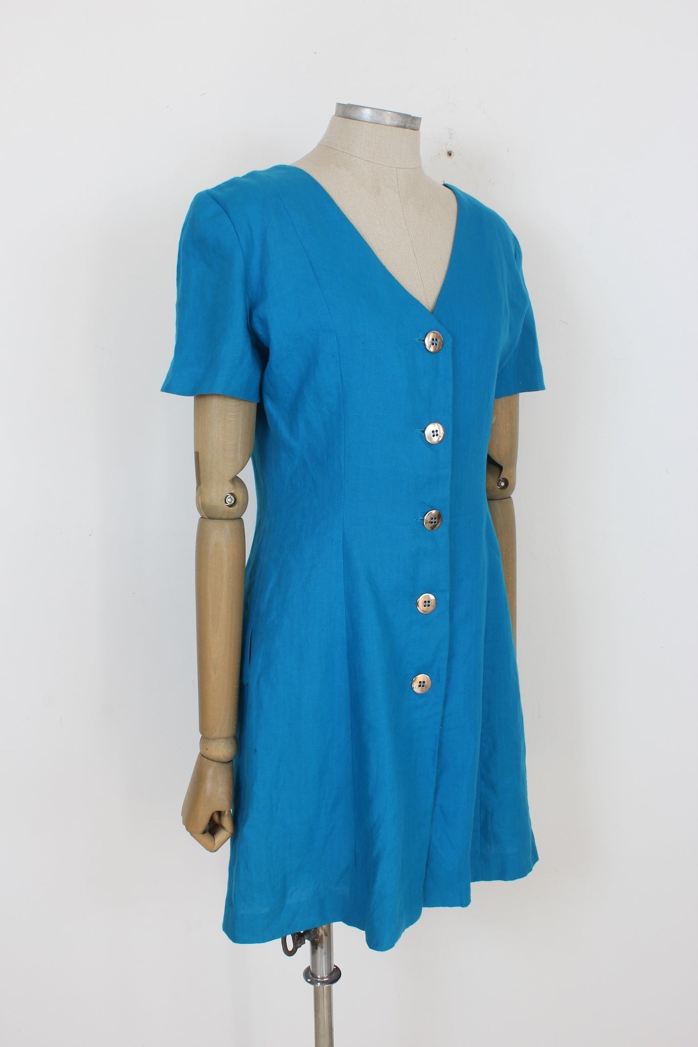 Nazareno Gabrielli Blue Linen Sheath Dress Vintage 80s