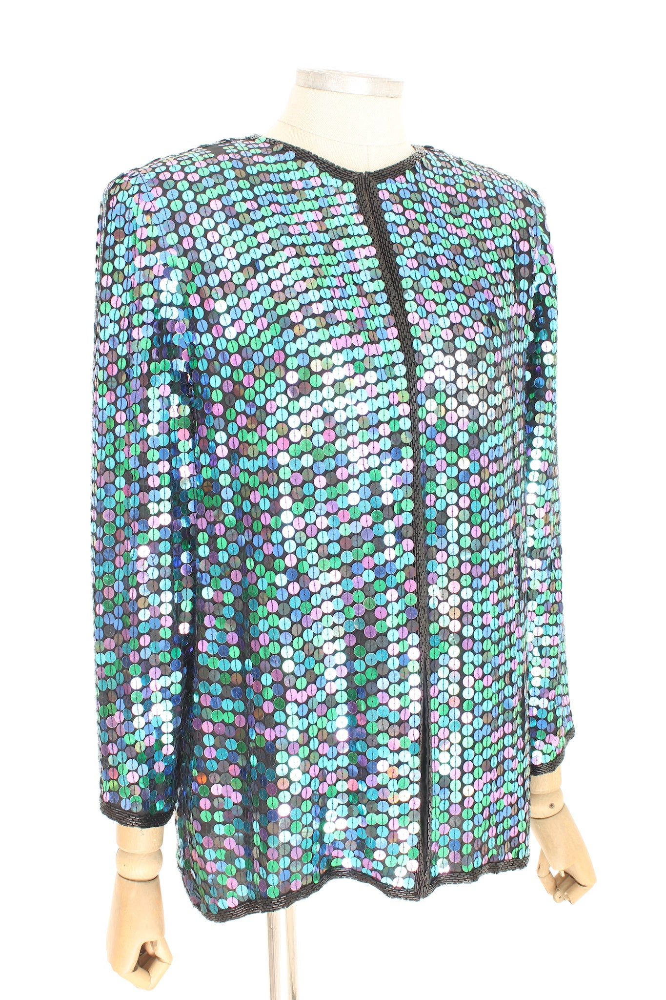 Oleg Cassini Green Sequins Silk Vintage Evening Jacket 1990s