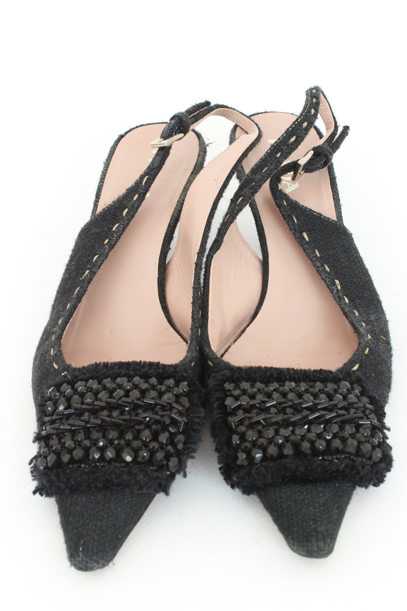 Prada Black Sequins Vintage Slingback Heel Pumps Shoes 2000s