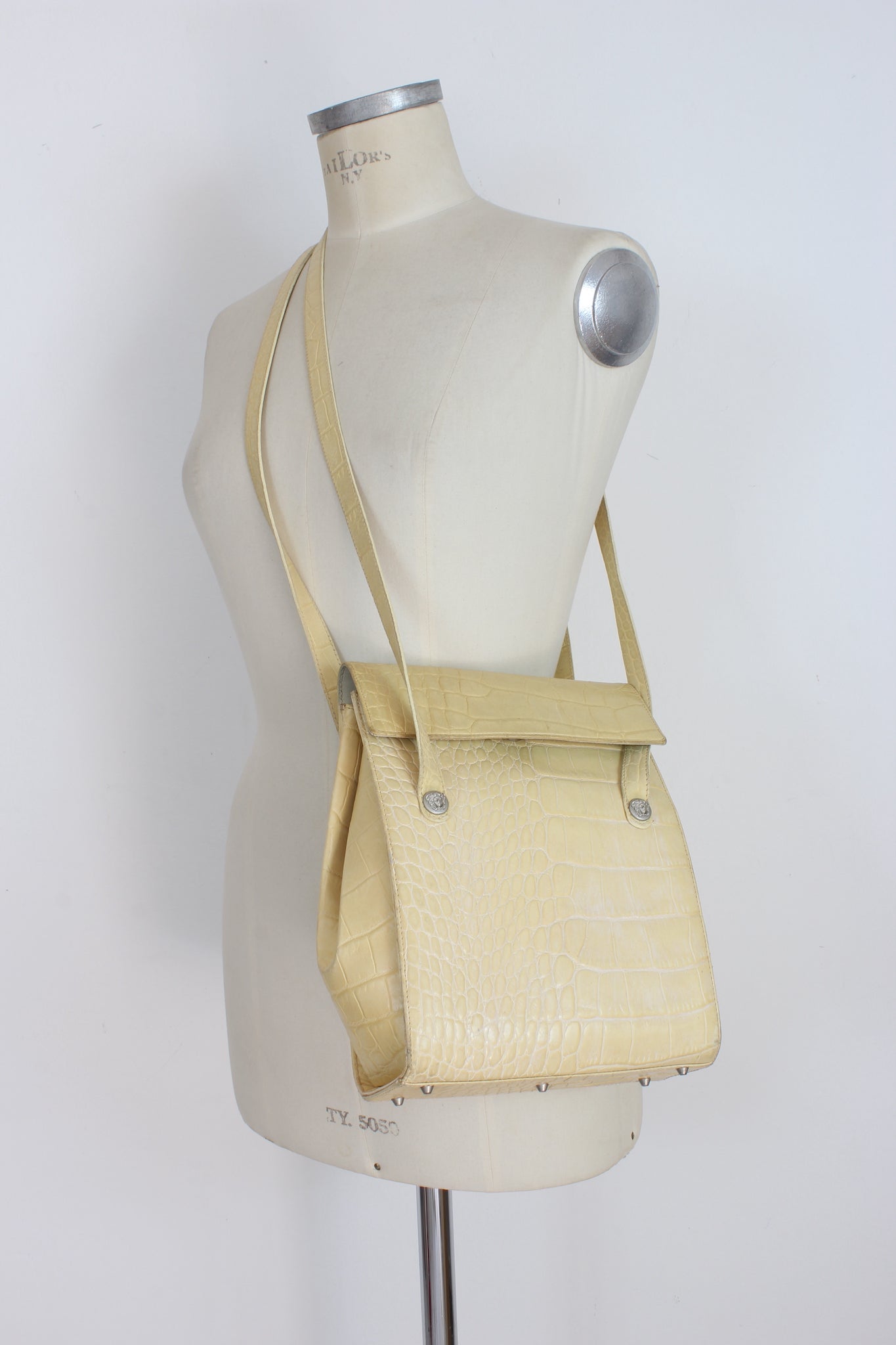 Gianni Versace Beige Leather Vintage Bucket Bag 1990s