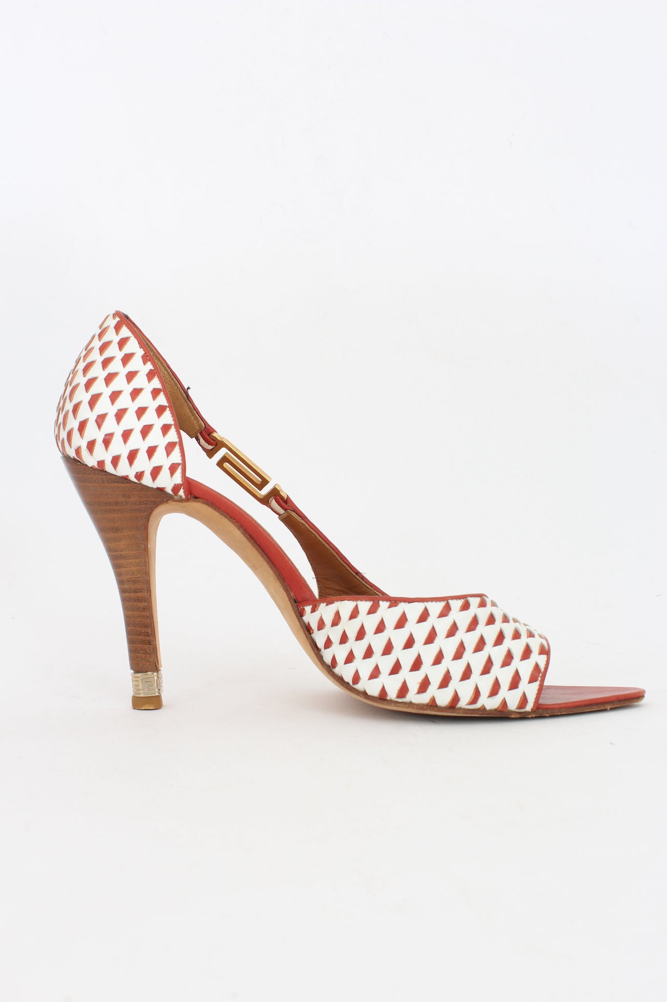 Versace Leather Red Check Vintage Heel Shoes 90s