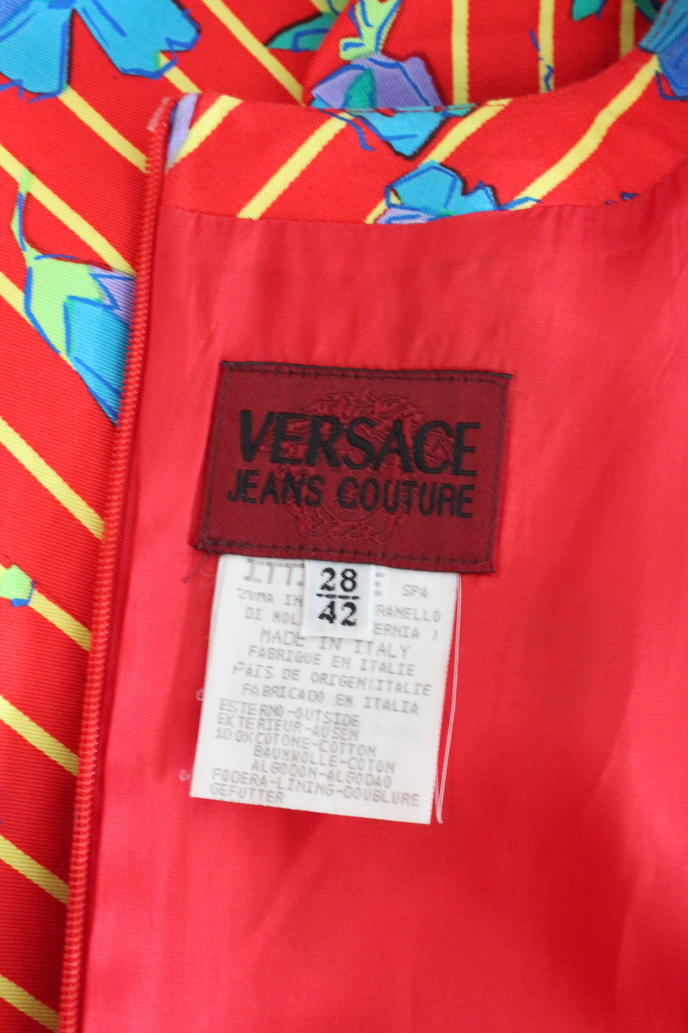 Versace Red Cotton Vintage Floral Sheath Dress 90s