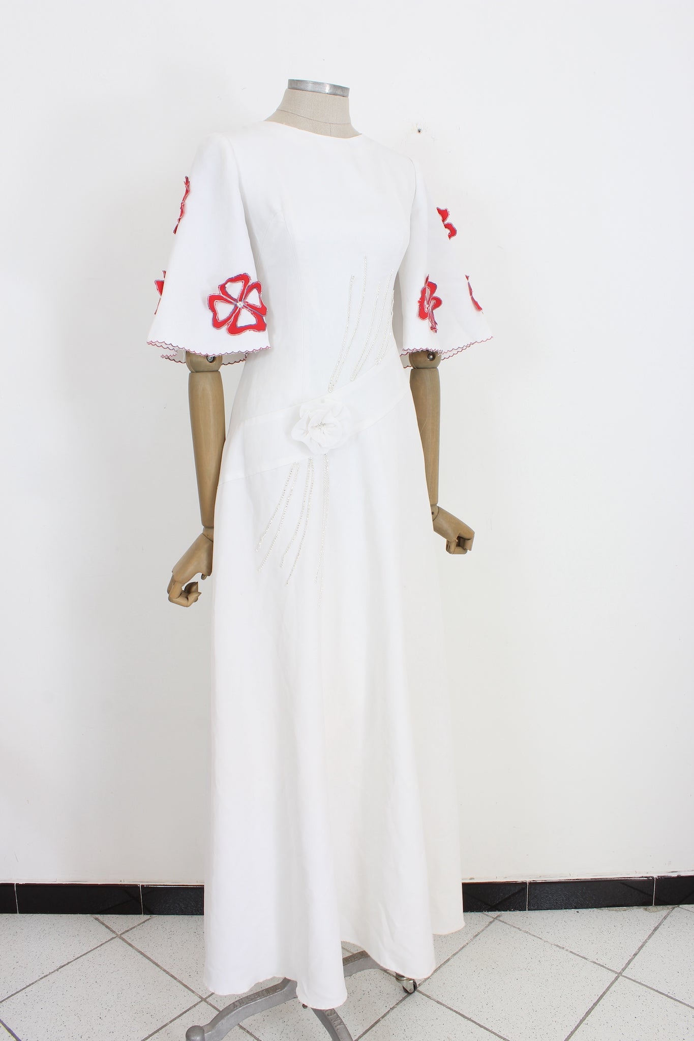 Vintage Floral Sequins Handmade Wedding Dress 1980s