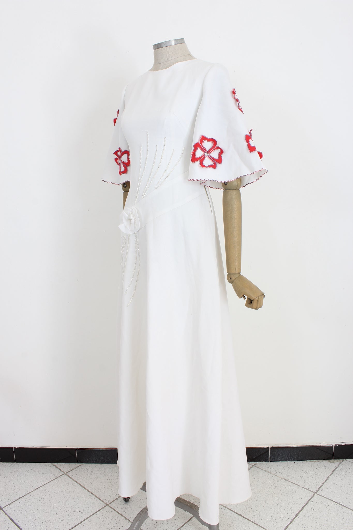 Vintage Floral Sequins Handmade Wedding Dress 1980s