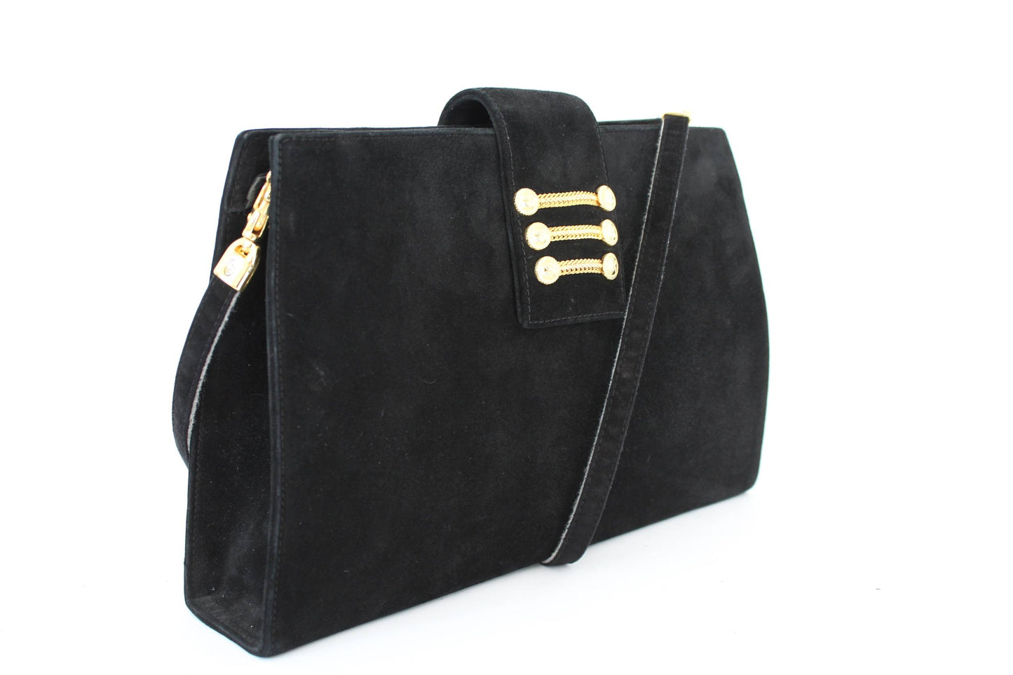 Sergio Rossi Vintage Evening Shoulder Bag Velvet Black Gold