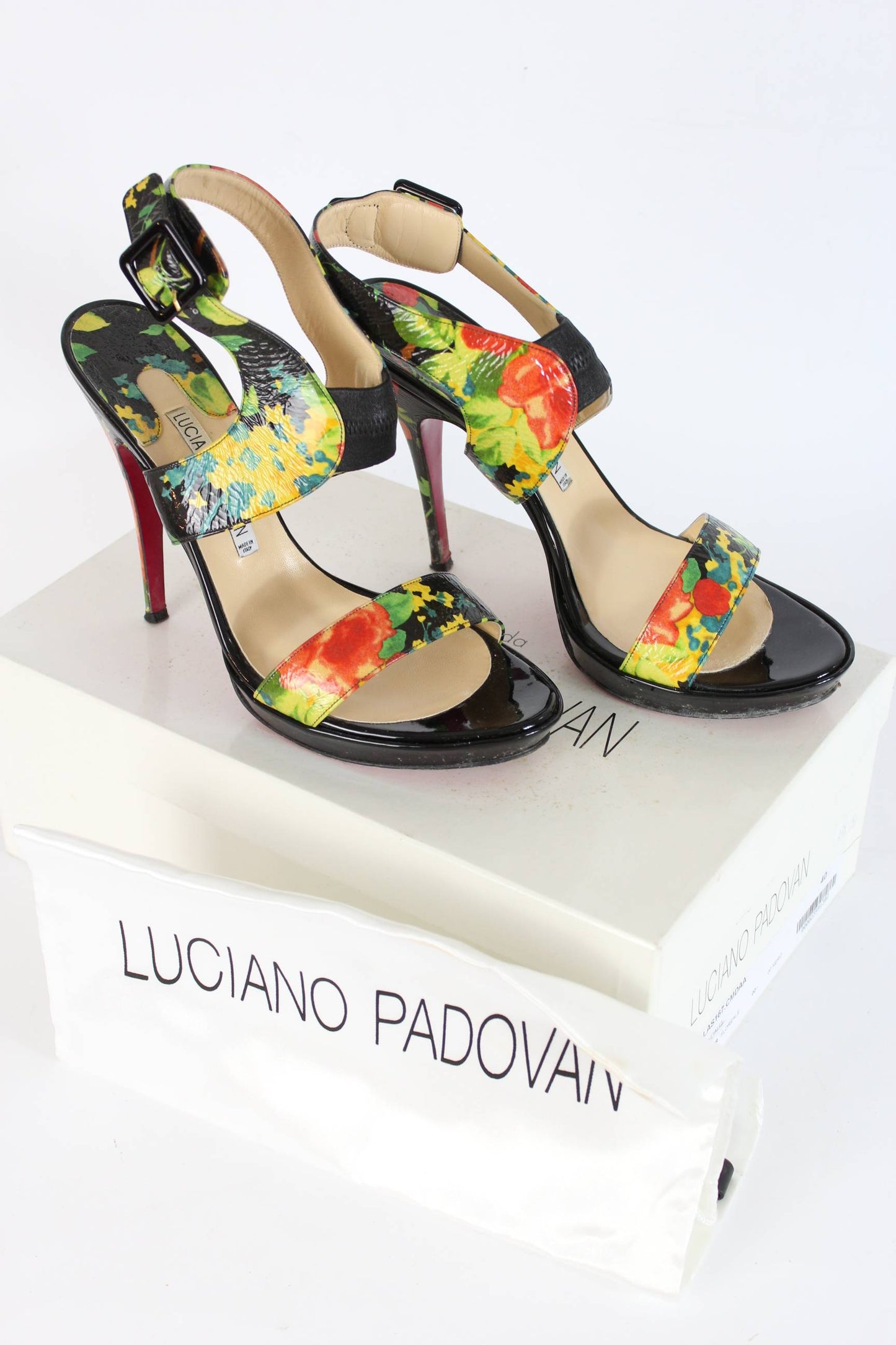 Luciano Padovan Black Leather Floral Heel Shoes