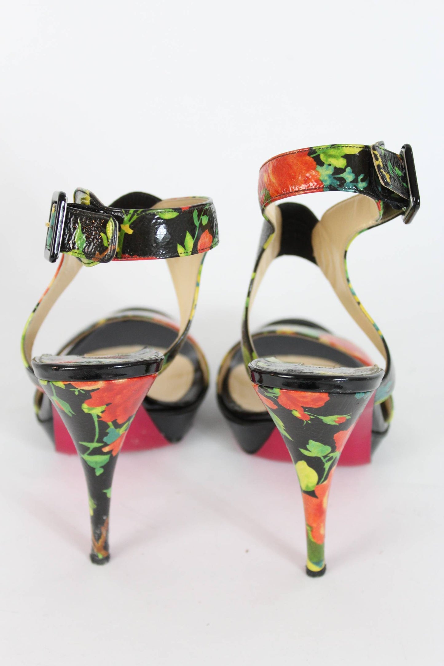 Luciano Padovan Black Leather Floral Heel Shoes