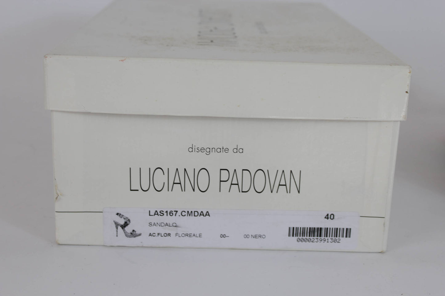 Luciano Padovan Scarpa Elegante Sandalo Floreale Tacco Vernice Pelle Nero