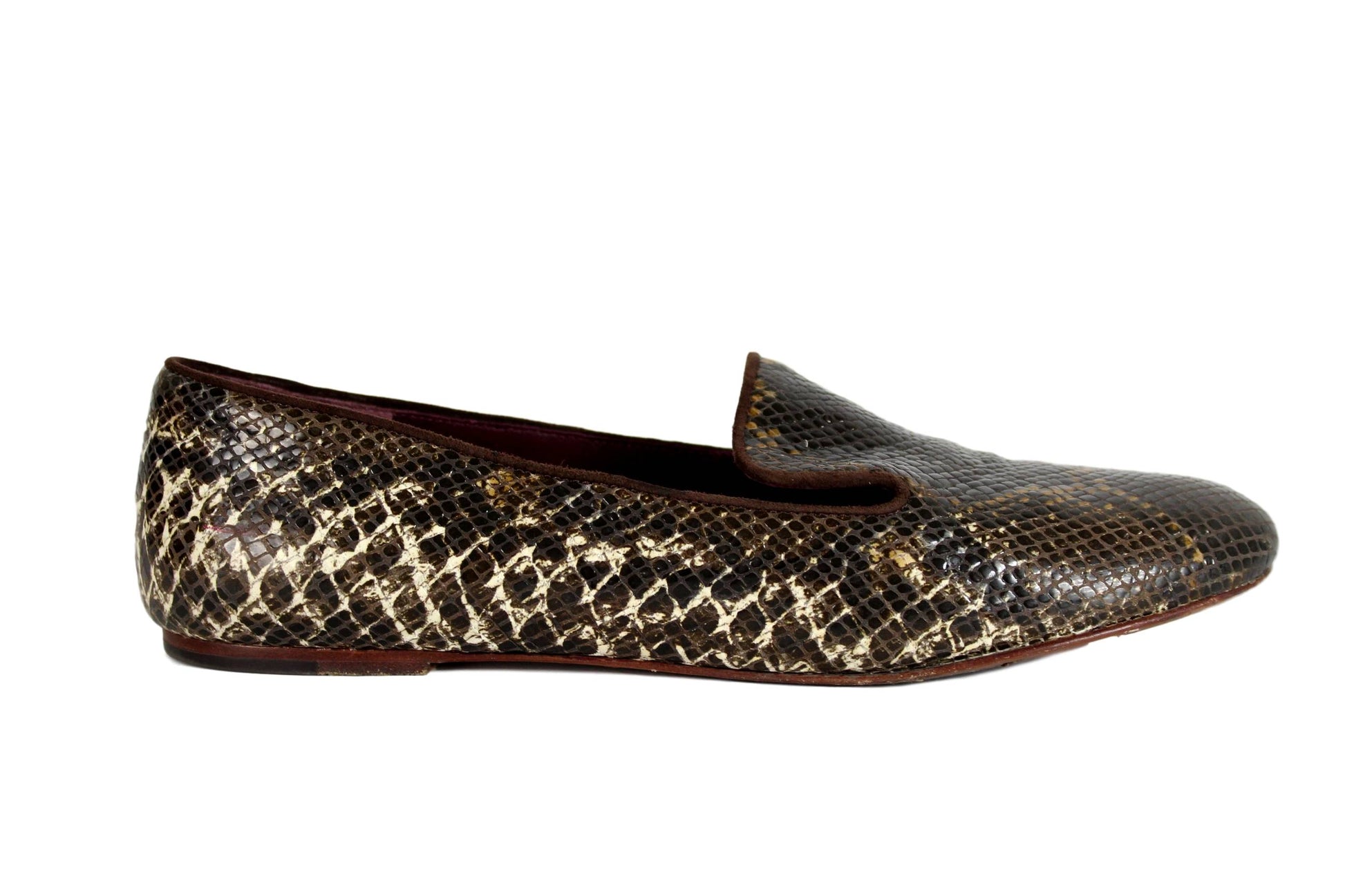 Marc Jacobs Leather Python Brown Beige Flats Slip On Shoes