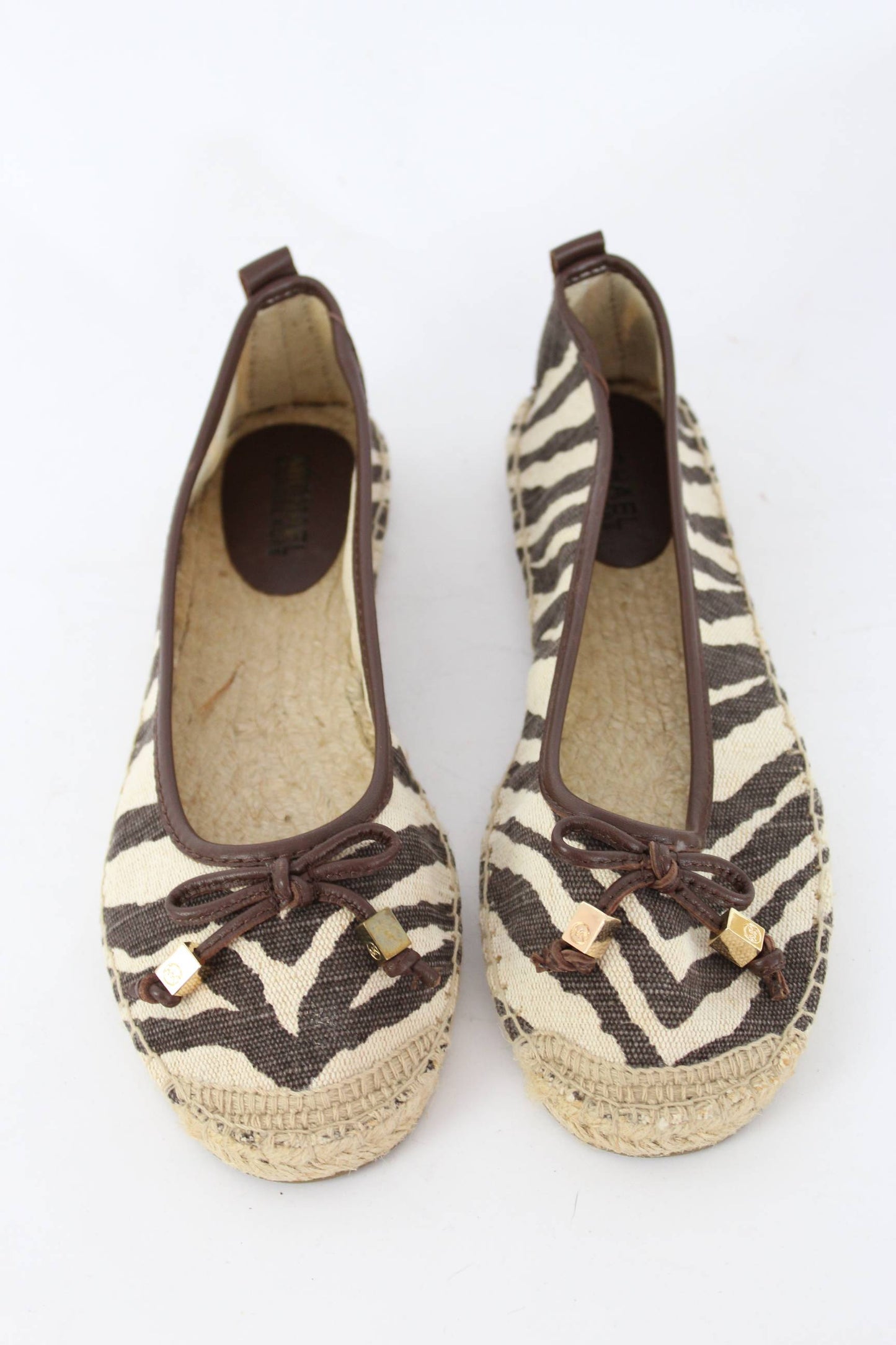 Michael Kors Canvas Leather Beige Brown Espadrilles Flat Shoes