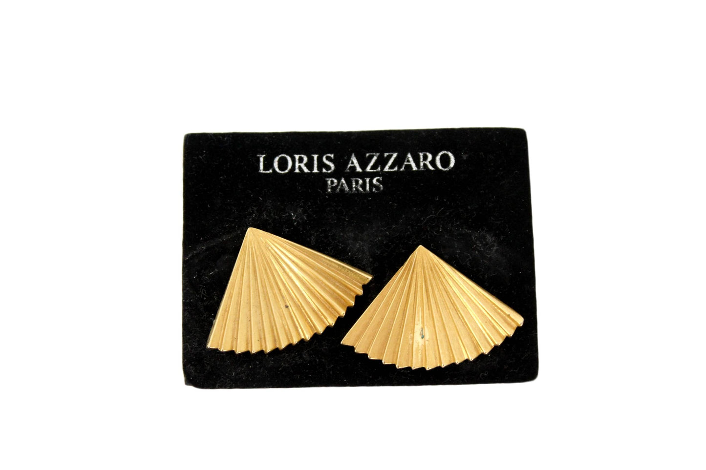 Loris Azzaro Vintage Earrings Folding Fan Clip Metal Gold