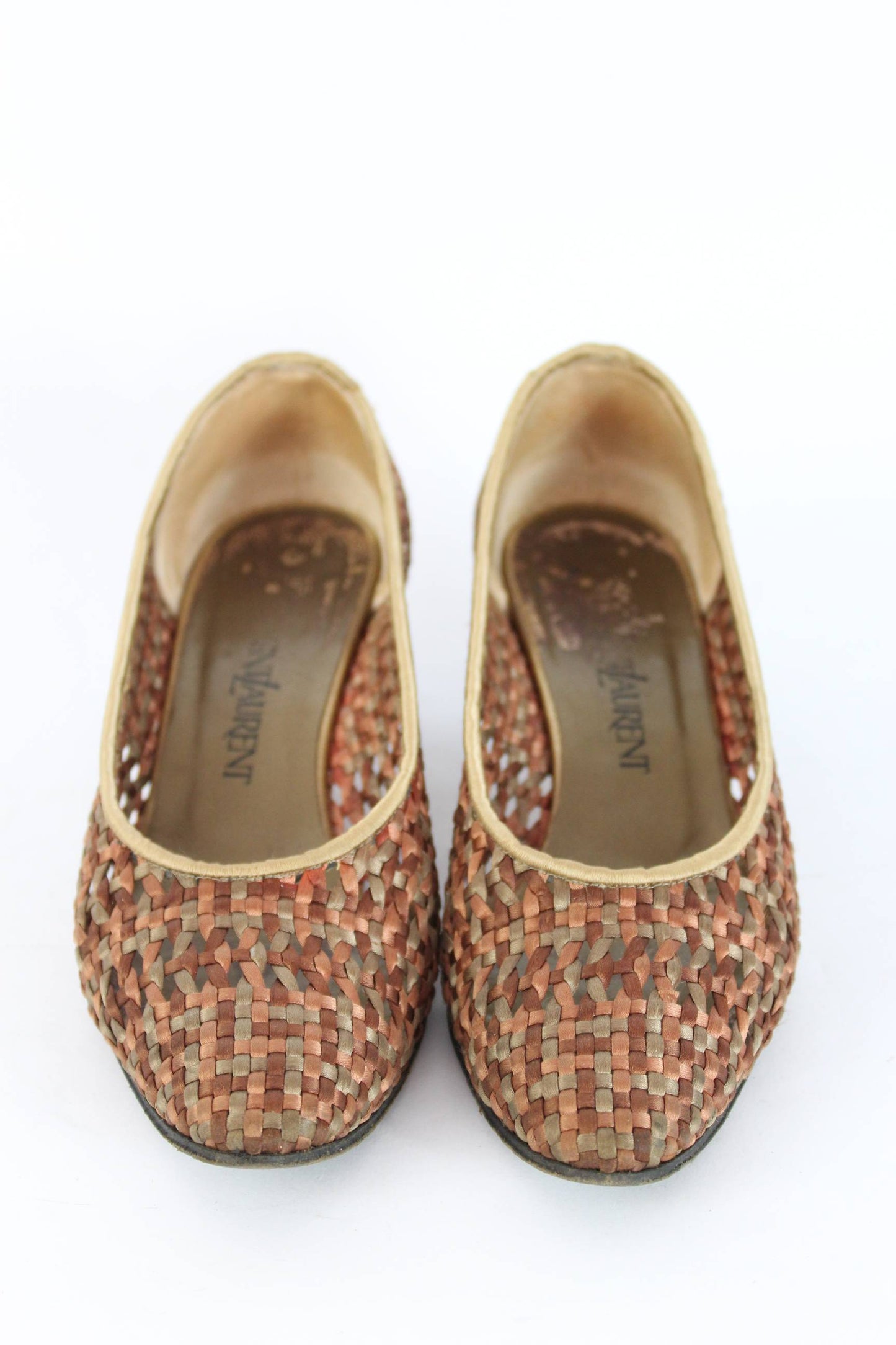Yves Saint Laurent Brown Woven Leather Vintage Heel Shoes