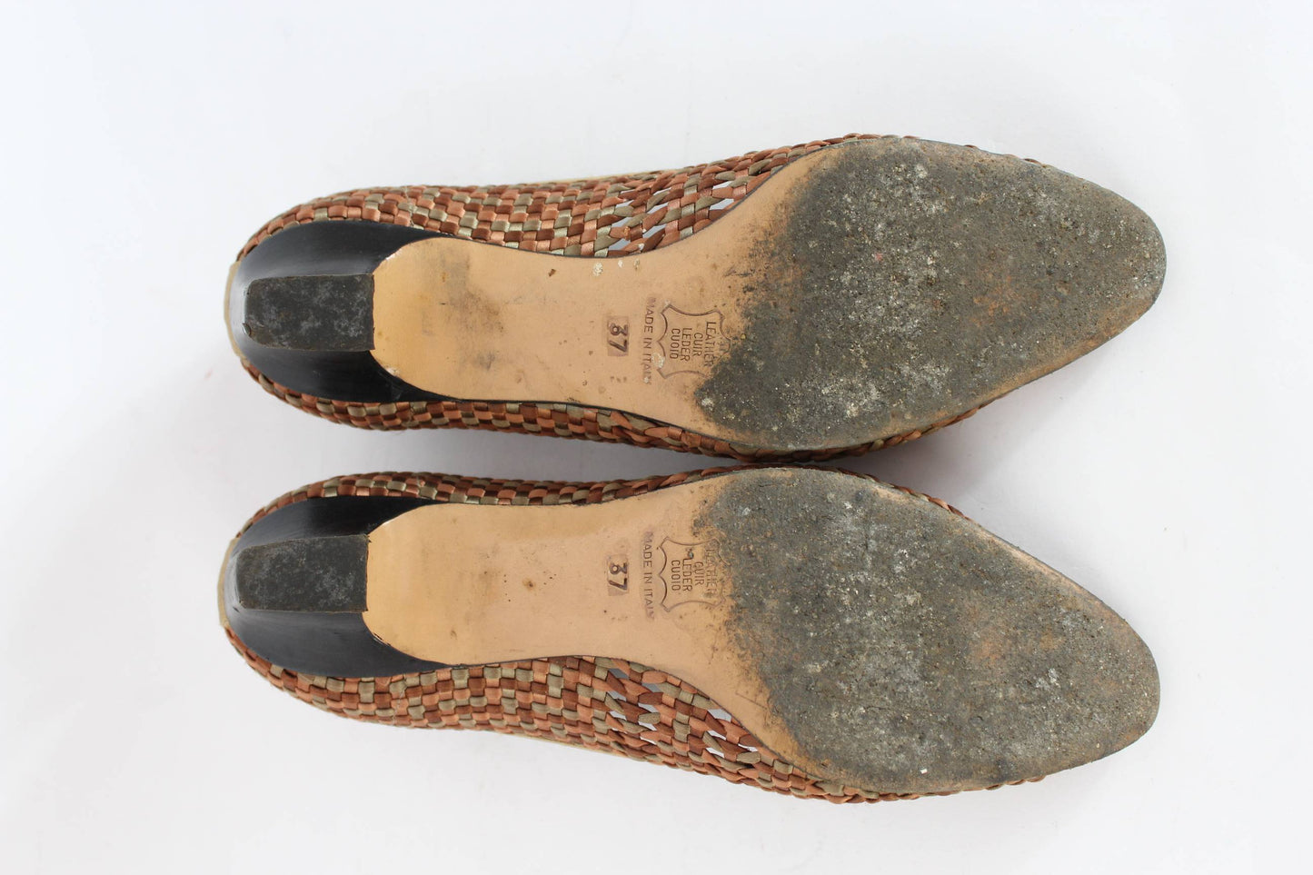 Yves Saint Laurent Brown Woven Leather Vintage Heel Shoes