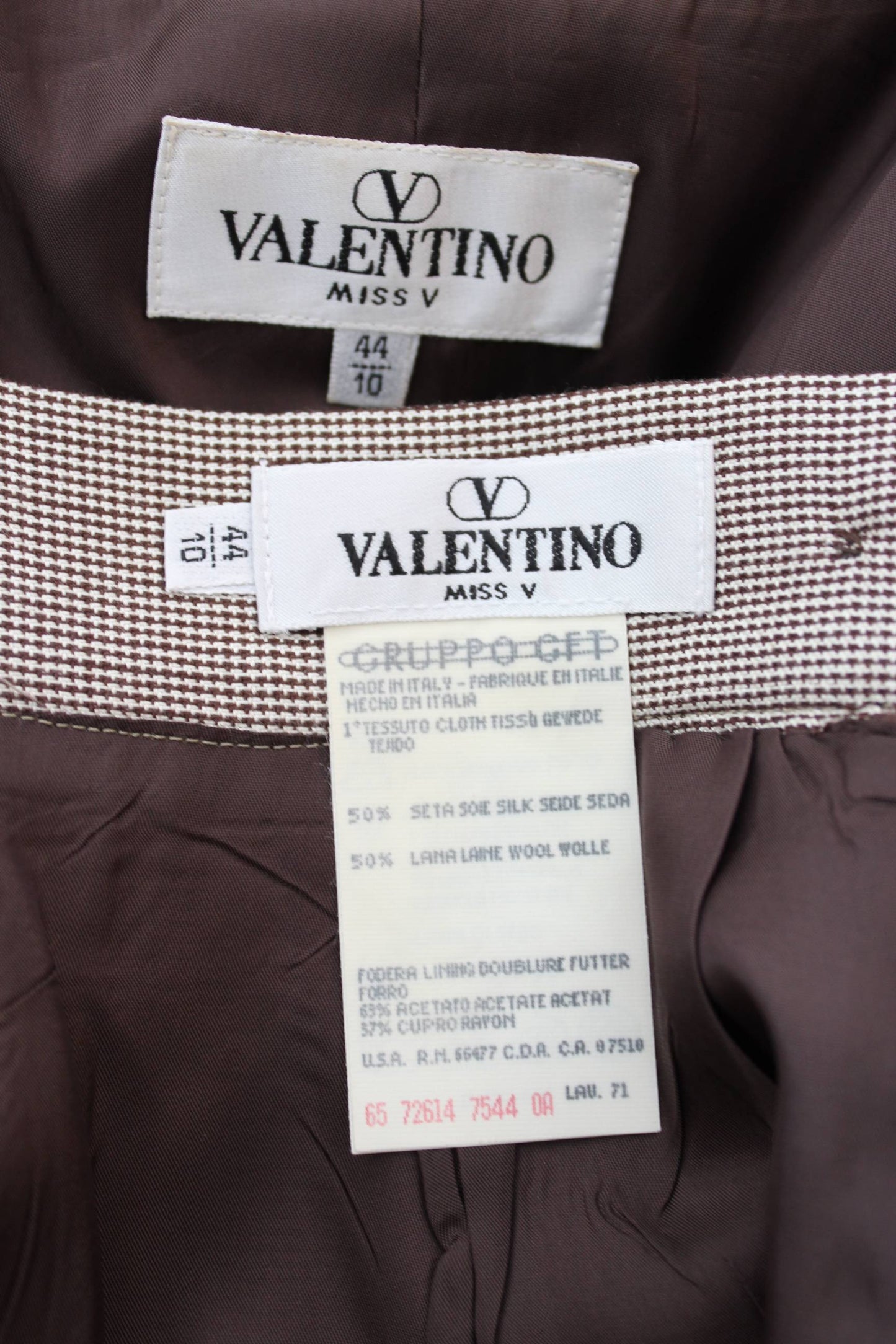 Valentino Pied de Poule Silk Wool Beige Vintage Skirt Suit