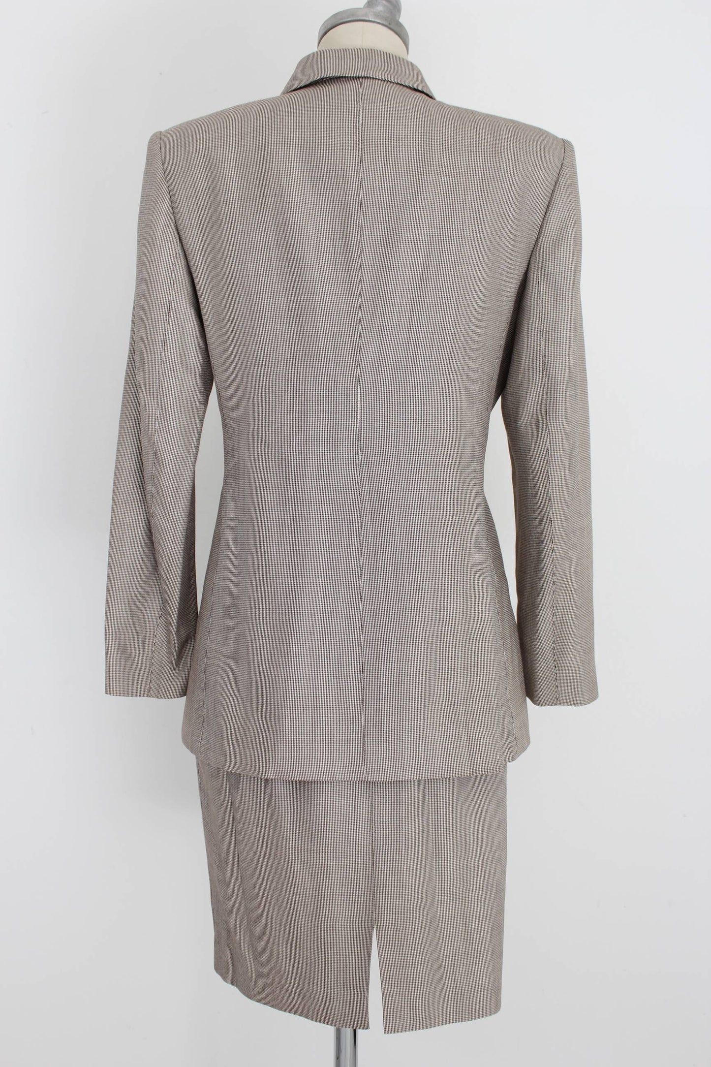 Valentino Pied de Poule Silk Wool Beige Vintage Skirt Suit