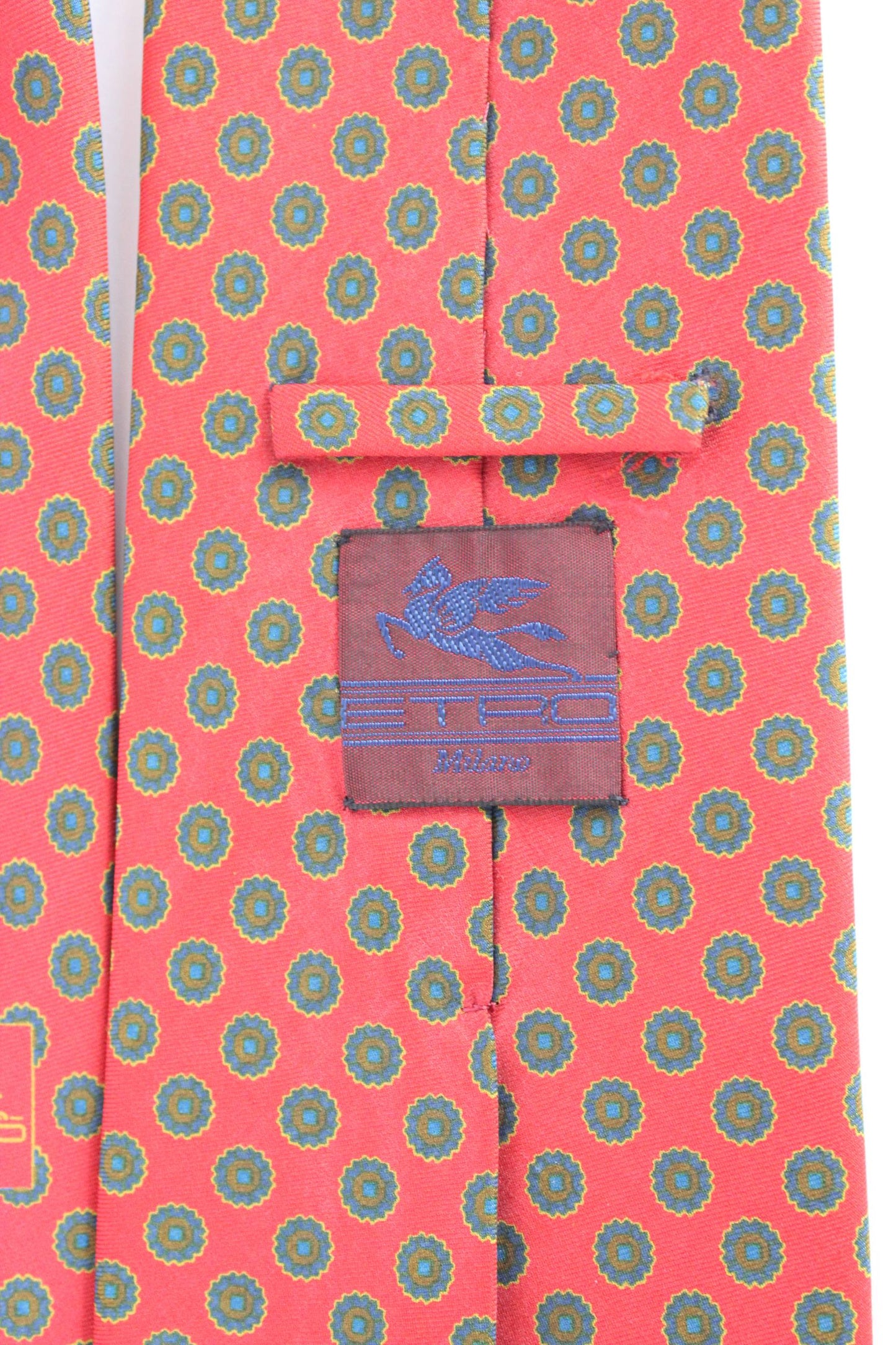 Etro Cravatta Vintage Seta Pois Rossa Blu