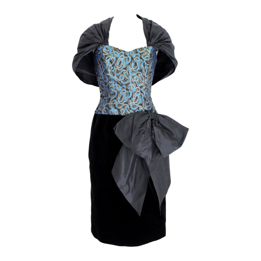 Guy Laroche 70s Vintage Blue Black Evening Dress